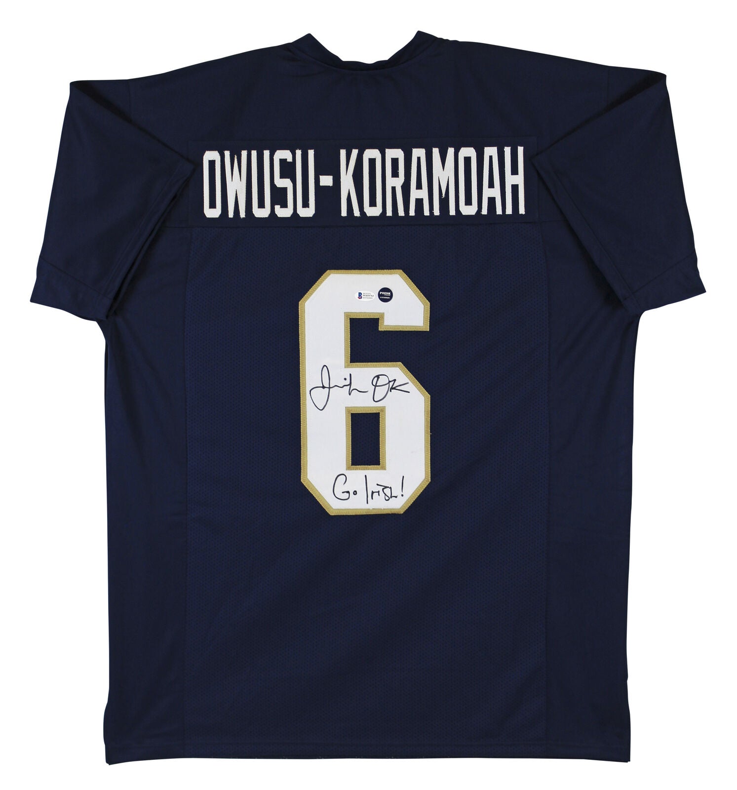 Authentic Jeremiah Owusu Koramoah Autographed Notre Dame Fighting Irish Blue Home Jersey - Perfect for Collectors, Fans & Game Day Memorabilia