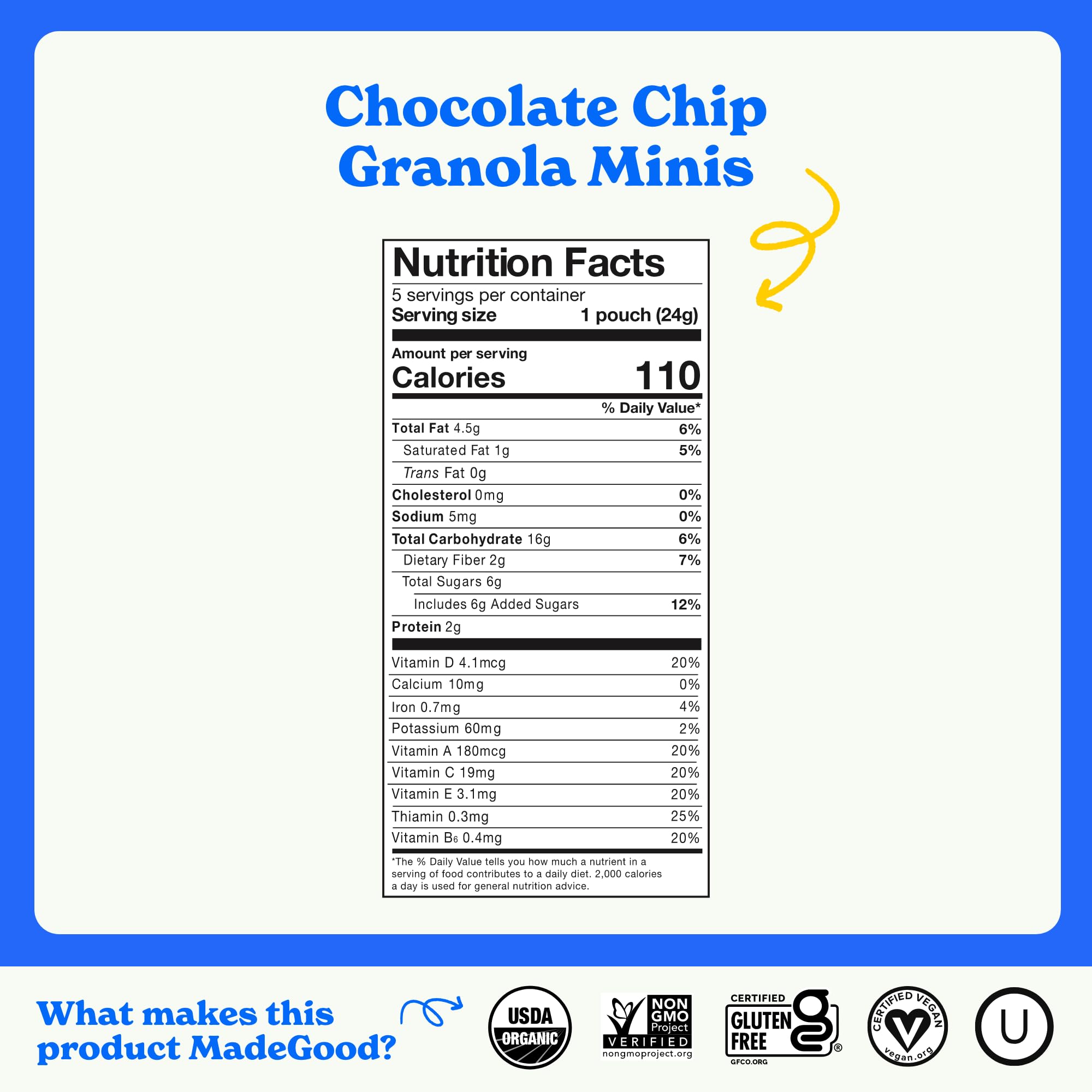 MadeGood Organic Chocolate Chip Granola Minis - 28 Count Pack of Healthy Snacks for Kids & Adults | Perfect for School Lunches, Office Snacks & On-the-Go Energy