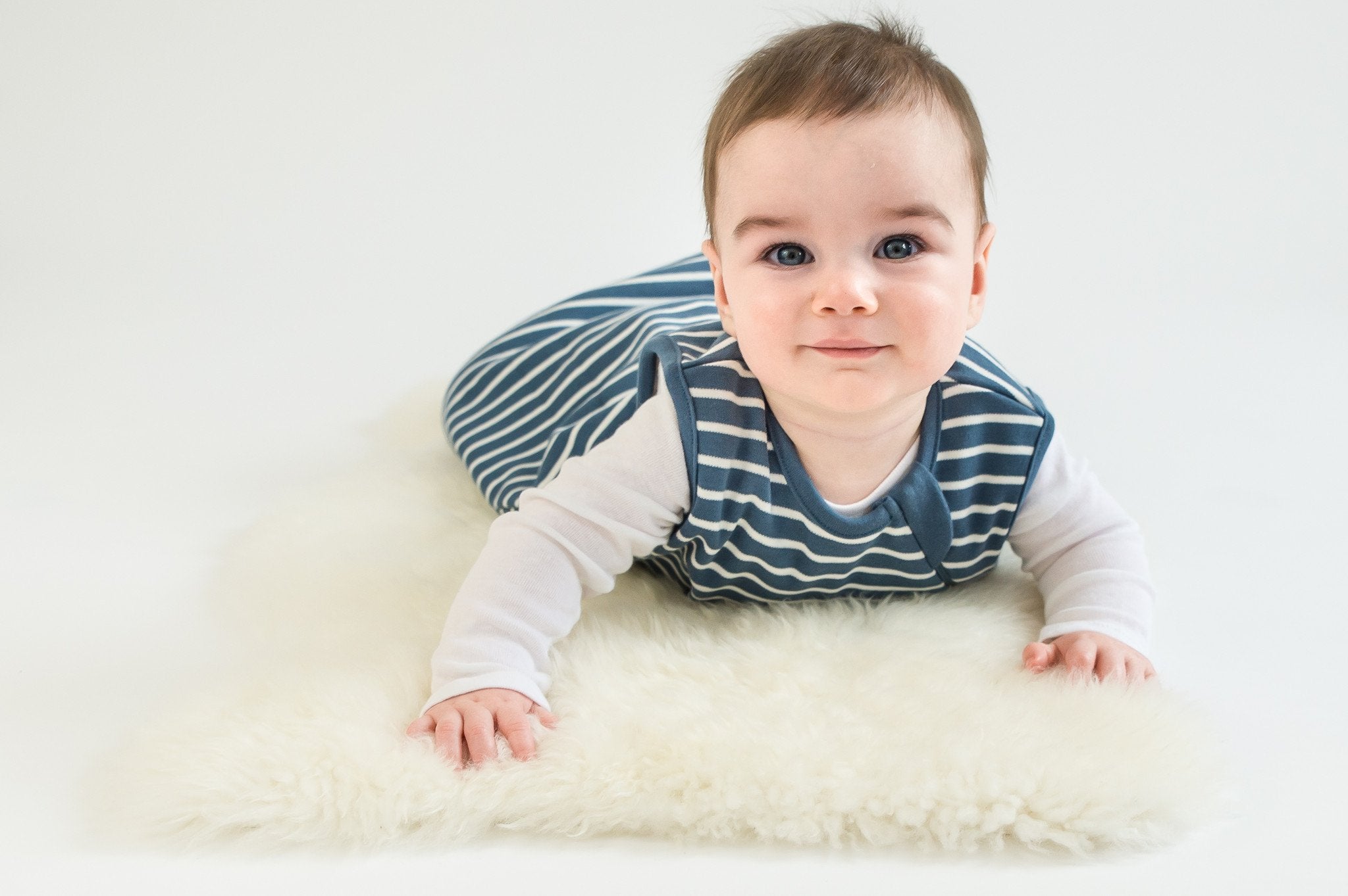 4 Season Baby Sleeping Bag - Soft Merino Wool & Organic Cotton Blend - Navy Blue - Perfect for Nursery, Daycare & Travel