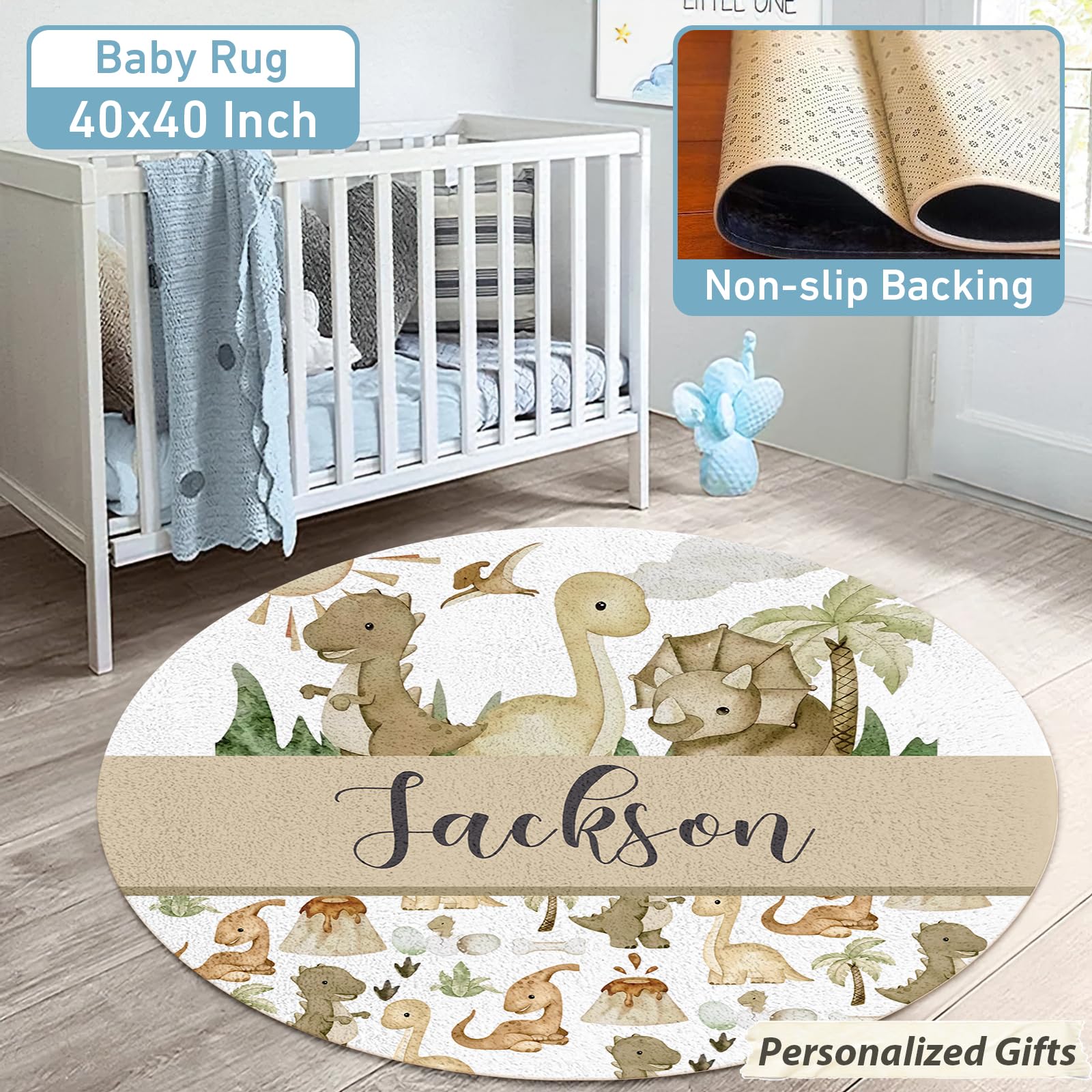 Personalized Neutral Dinosaur Baby Crib Bedding Set - 5 Piece Nursery Set with Fitted Crib Sheet, Toddler Blanket & Baby Area Rug for Boys & Girls | Perfect for Nursery Decor, Baby Shower Gifts & Newborn Essentials