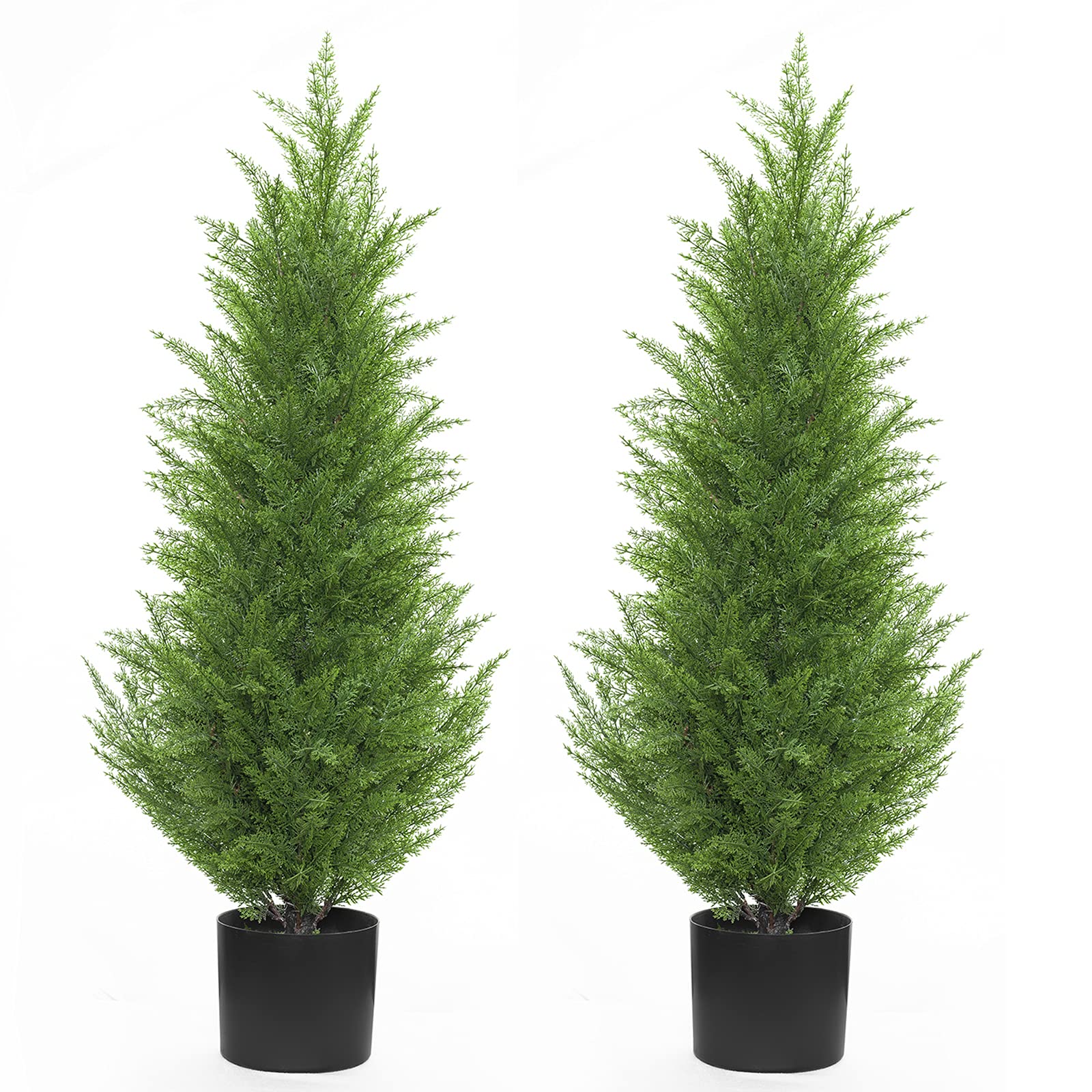 Premium 3FT Artificial Cedar Pine Silk Tree - 2 Pack Realistic UV Resistant Faux Plants for Indoor & Outdoor Decor - Perfect for Home, Garden, Office, Store & Wedding Centerpieces