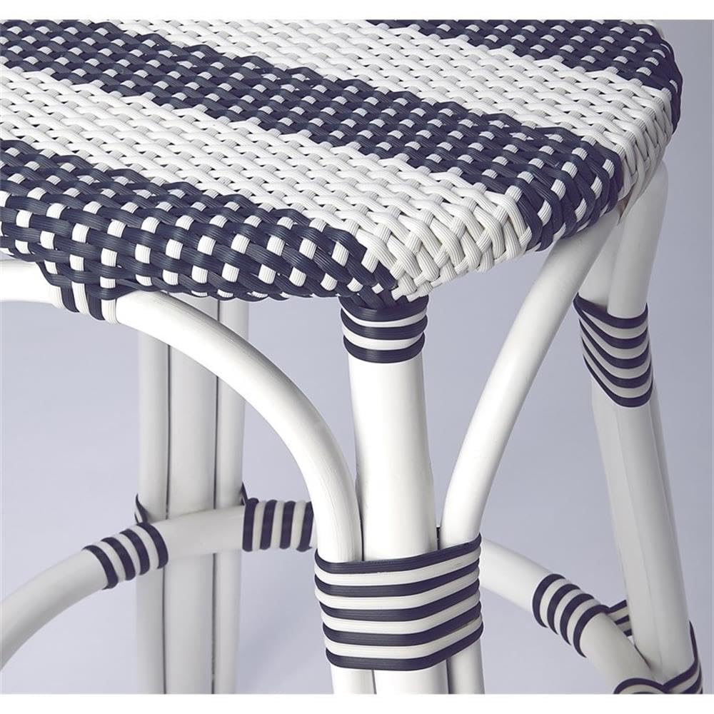 Home Square 2-Piece Rattan Counter Stool Set - Blue & White Bar Stools for Kitchen Island, Breakfast Nook & Outdoor Patio