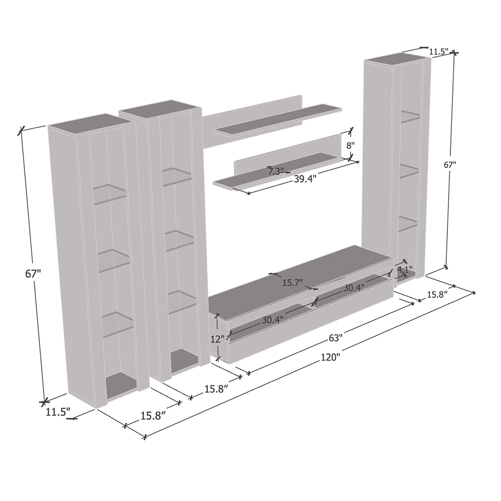 Modern Wall-Mounted TV Stand with Storage & LED Lights - 35