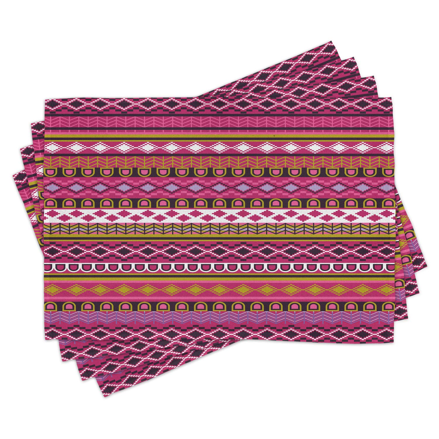 Ambesonne 4-Piece Pink Placemats Set - Vintage Native Folk Art Design with Traditional Motifs & Borders - Washable Fabric Table Mats for Dining Room & Kitchen Decor - Perfect for Holiday Dinners, Family Gatherings & Everyday Meals