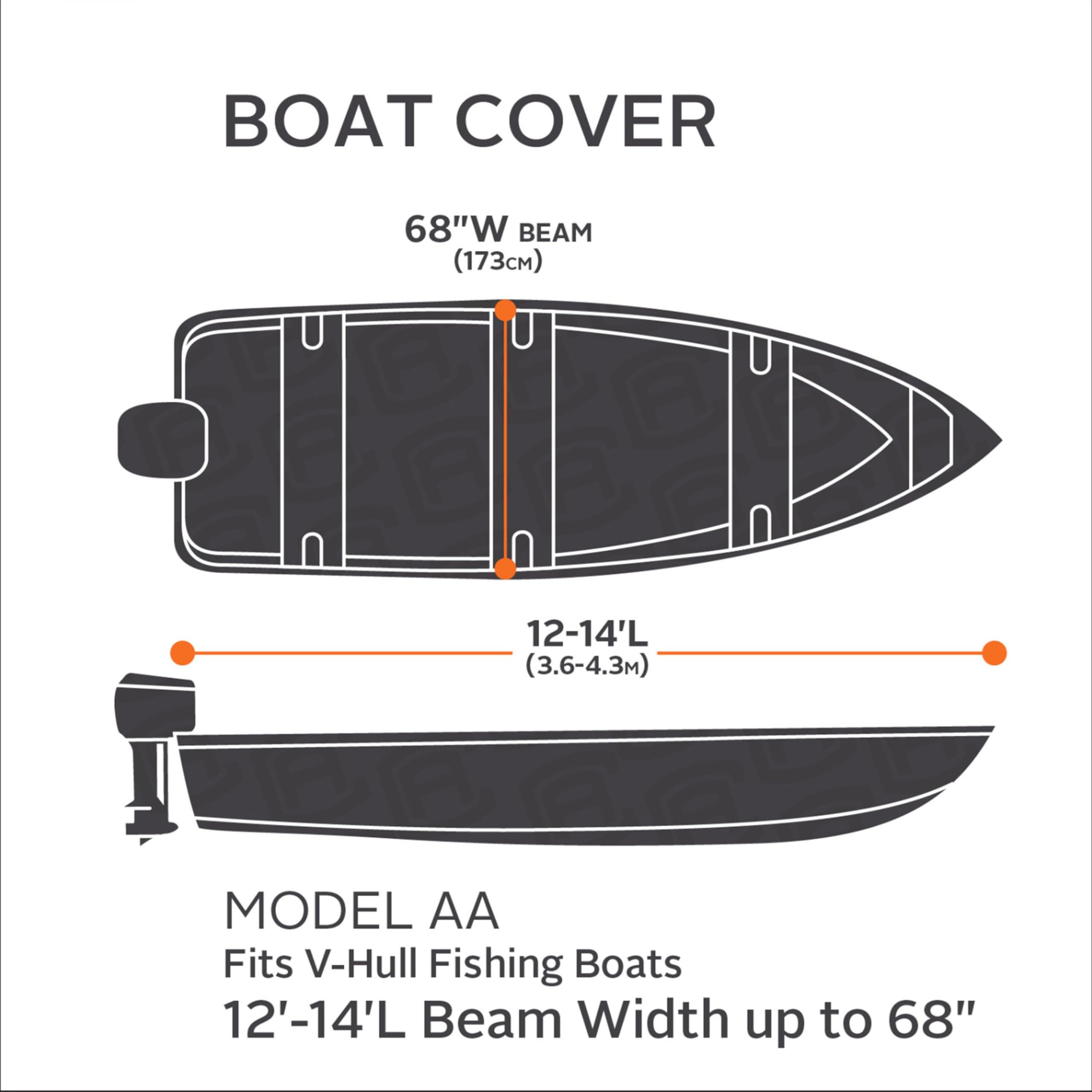 Stellex All Seasons Trailerable Boat Cover 12-14 ft - Fade-Resistant Polyester Fabric for Boats 12' to 14' Long x 68