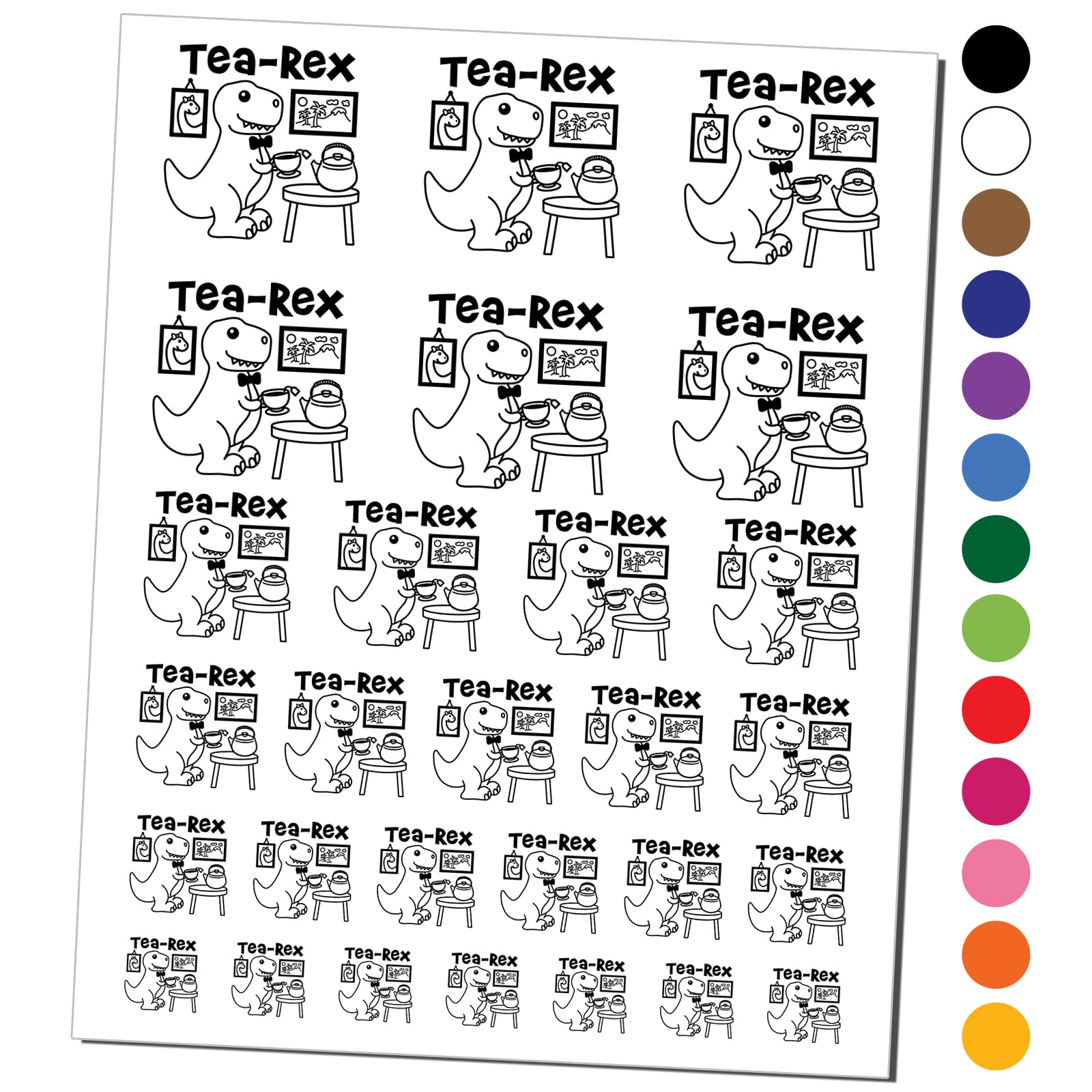 Tea Rex Tyrannosaurus Rex Dinosaur Temporary Tattoos - Waterproof Fake Body Art Set (Black, 1 Sheet) - Perfect for Parties, Halloween Costumes & Kids Activities