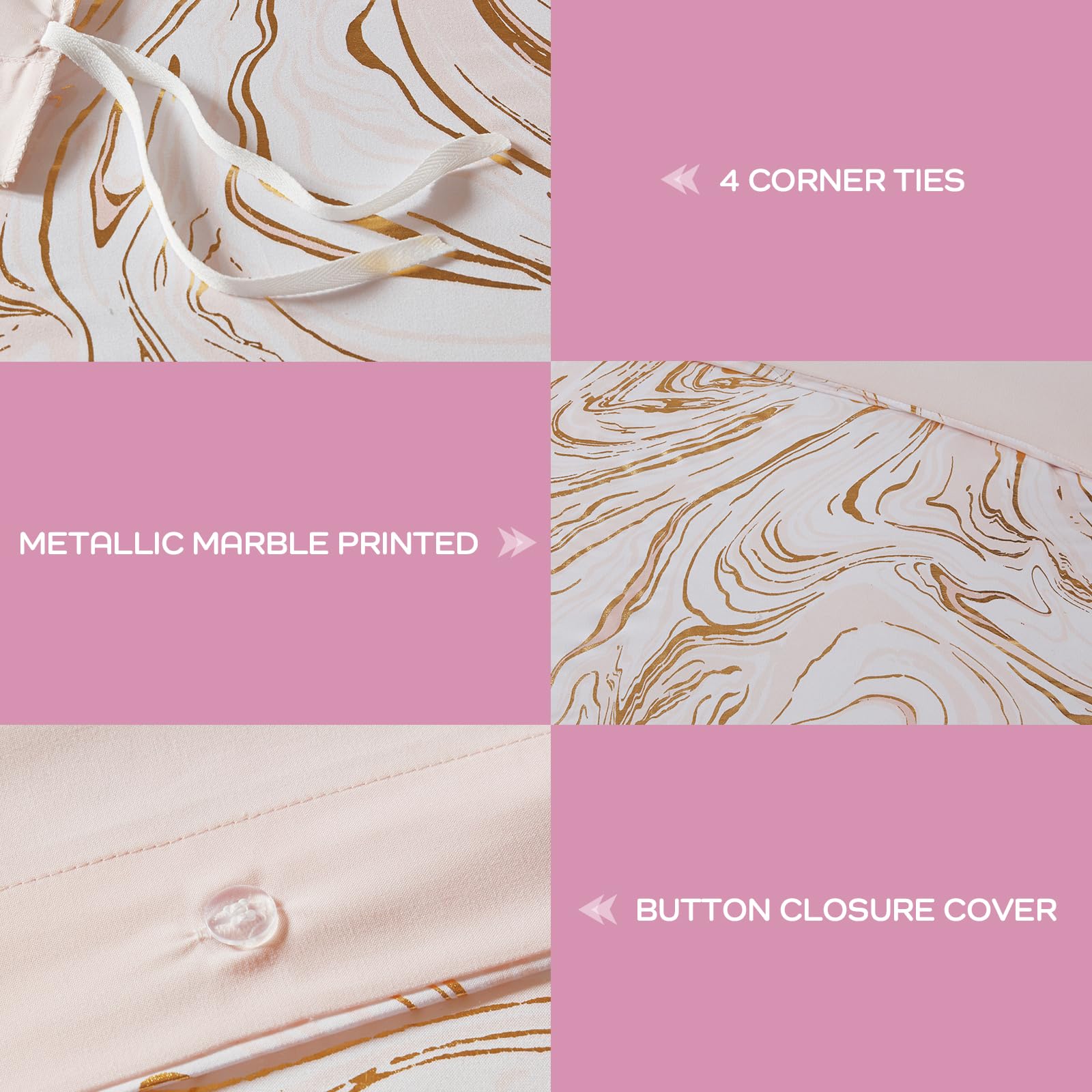 Intelligent Design Twin Duvet Cover Set - Modern Metallic Swirl Marble Print Microfiber Bedding with Throw Pillows (Twin/Twin XL, Blush/Gold, 4-Piece) | Chic Abstract Bedroom Decor for Teens & Guest Rooms