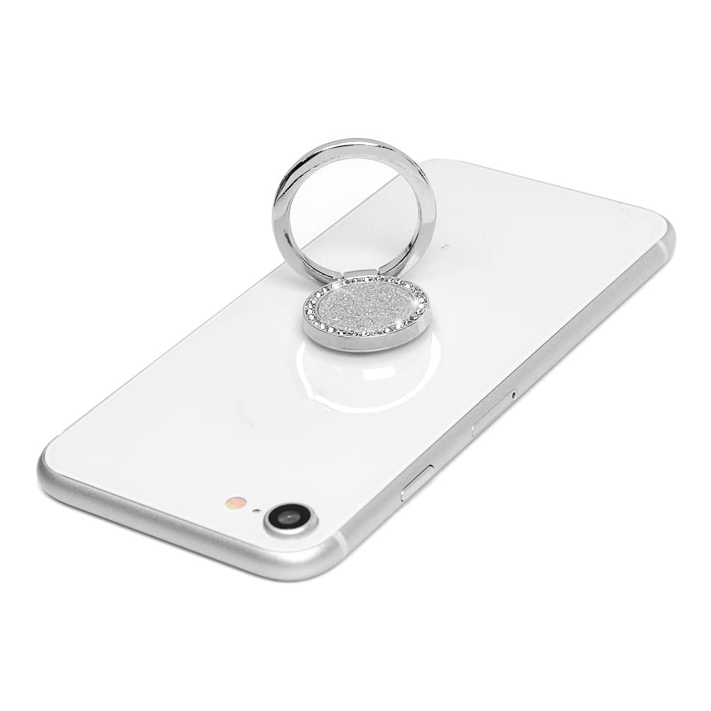 Mavis's Diary Bling Cell Phone Ring Stand Holder - Universal 360° Rotation Metal Buckle Tablet Finger Grip Kickstand for iPhone, Galaxy, LG, Google, Moto & All Smartphones (Silver) - Perfect for Work, Travel, and Video Calls