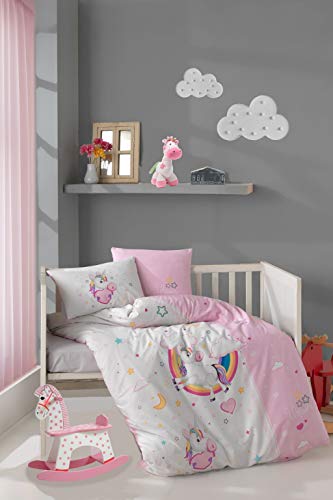 100% Cotton Unicorn Baby Bedding Set - 5 Piece Crib Bedding for Girls with Duvet Cover & Comforter | Soft Nursery Bed Set for Newborns & Toddlers | Perfect for Baby Showers, Birthday Gifts & Nursery Decor