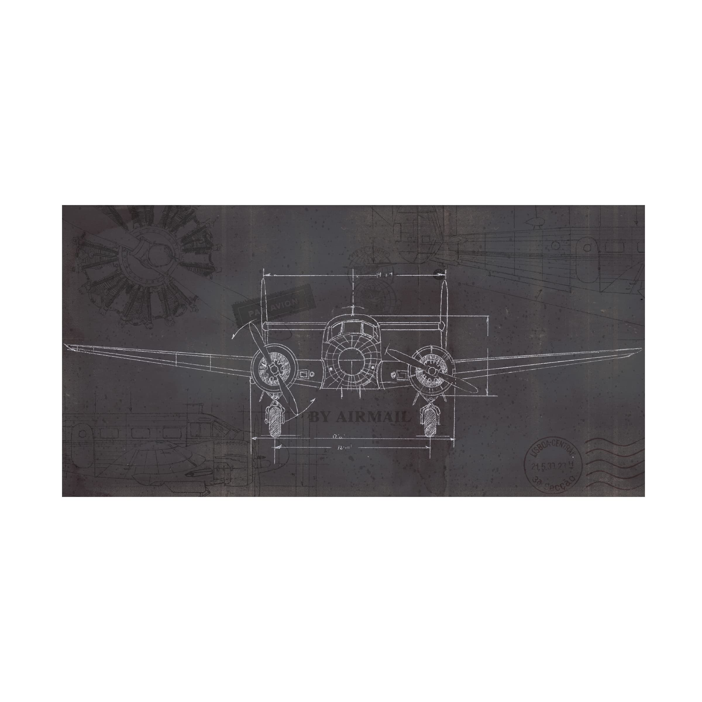 Marco Fabiano Plane Blueprint IV Wings Canvas Art Print - Aviation Wall Decor for Living Room, Office & Bedroom - Trademark Fine Art Collection