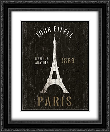 Wild Apple Portfolio 15x17 Black Ornate Framed Double Matted Museum Art Print - Refurbished Eiffel Tower Wall Decor for Living Room, Office & Gallery