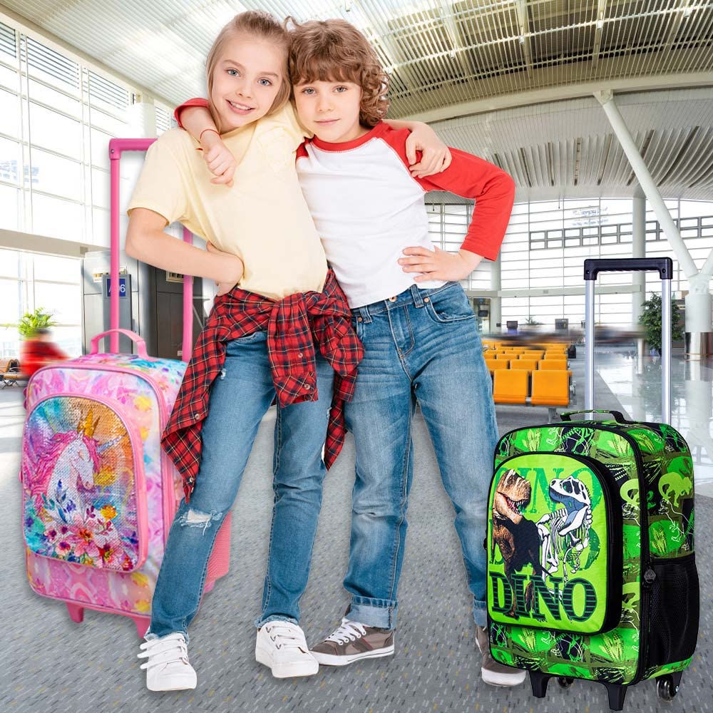Kids Rolling Luggage for Boys & Girls - Toddler Travel Carry-On Suitcase with Wheels | Perfect for Airplane Trips, Family Vacations & School Sleepovers