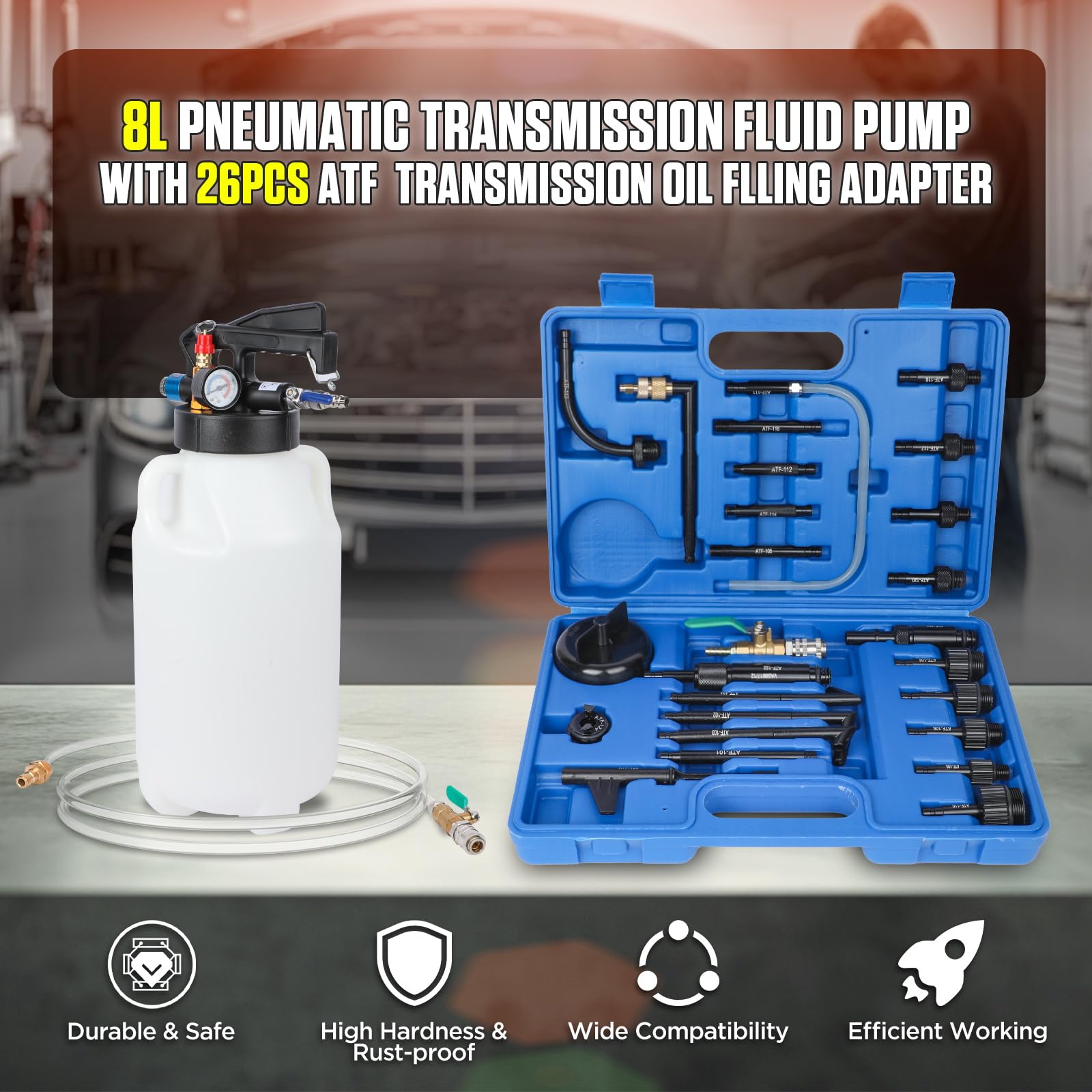 8L Transmission Fluid Transfer Pump Kit with 26PCS ATF Adapters - Automatic Oil Extractor & Dispenser for ATF Refill - Perfect for DIY Car Maintenance & Professional Garage Use