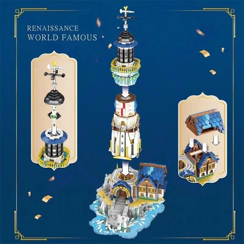 Reobrix 66028 European Century Lighthouse Building Blocks Set - Medieval Castle Model Kit for Adults & Teens - Creative DIY Construction Toy for Home Decor, Gift, Collection | Perfect for Display, Relaxation & Stress Relief