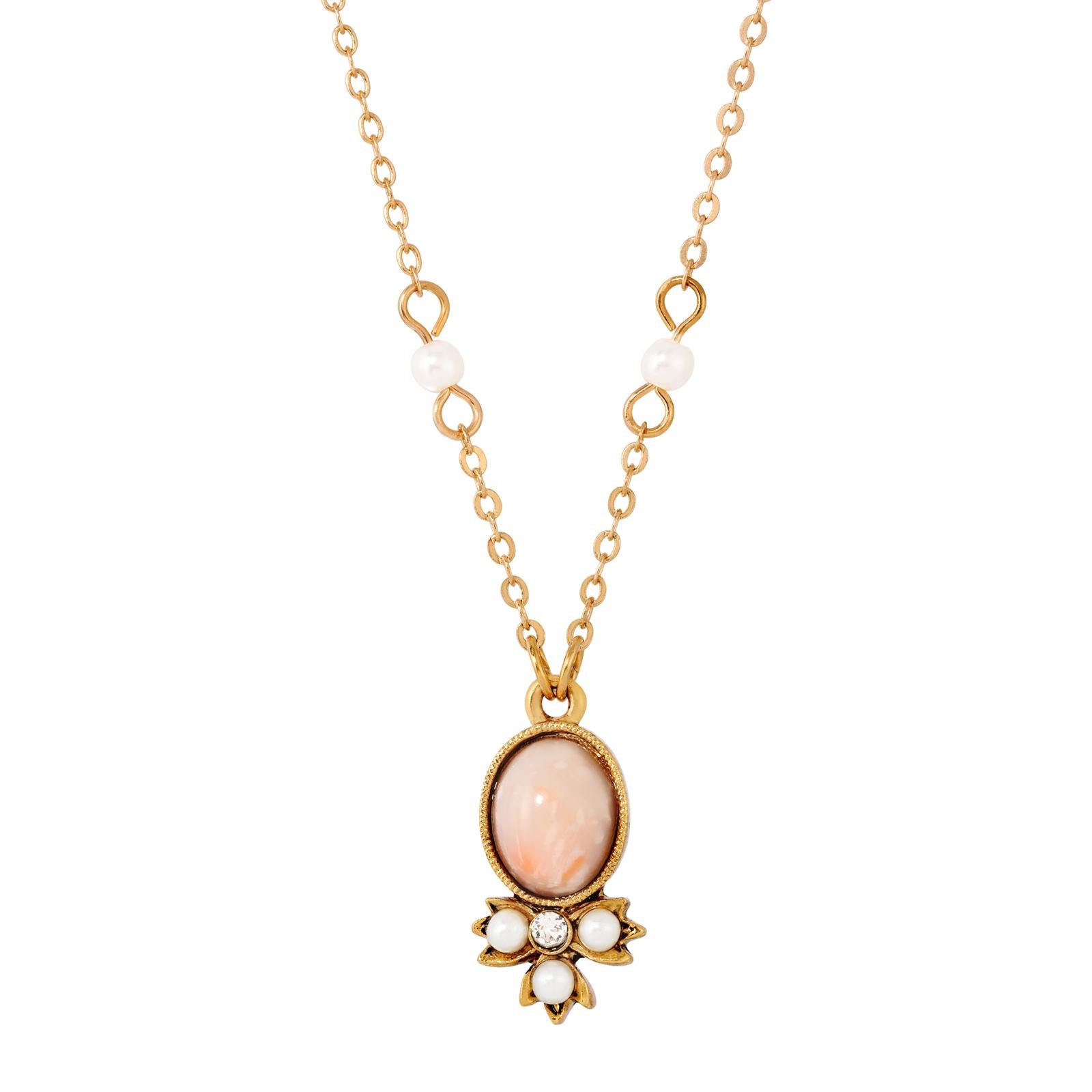 1928 Jewelry Rosabella Peach Faux Pearl Crystal Accent Pendant Necklace - 16