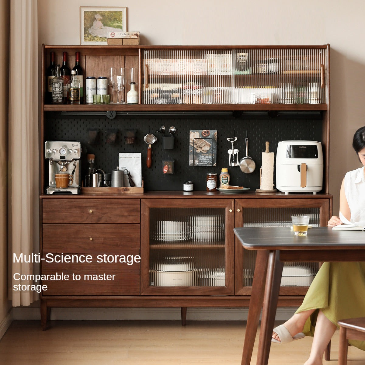 Solid Black Walnut Wood Sideboard Buffet Cabinet - Elegant Dining Room Storage for China, Linens & Entertaining Essentials