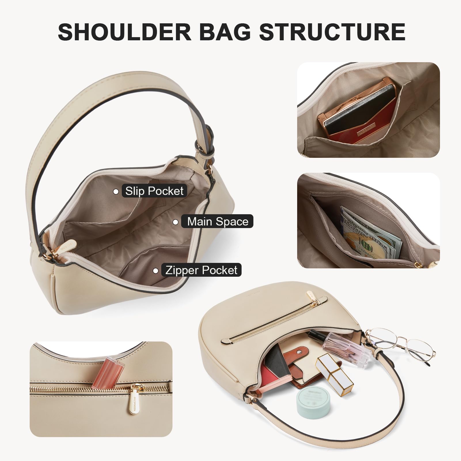 BOSTANTEN Small Crossbody Purse for Women - Trendy Crescent Shoulder Bag Hobo Handbag with Adjustable Strap, Perfect for Everyday Use, Travel, and Date Night