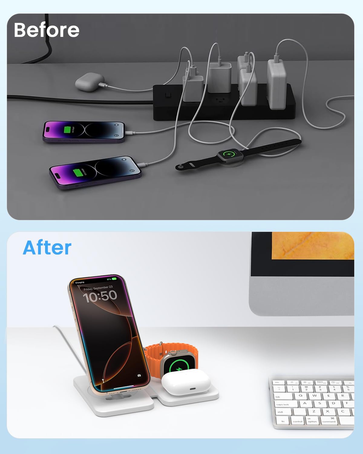 JoyGeek 3-in-1 Magnetic Wireless Charging Station for iPhone 12-16 Pro/Max - Foldable Fast Charger Stand with 18W PD - Portable Travel Dock for iPhone, Apple Watch & AirPods - Perfect for Home, Office & Travel Use