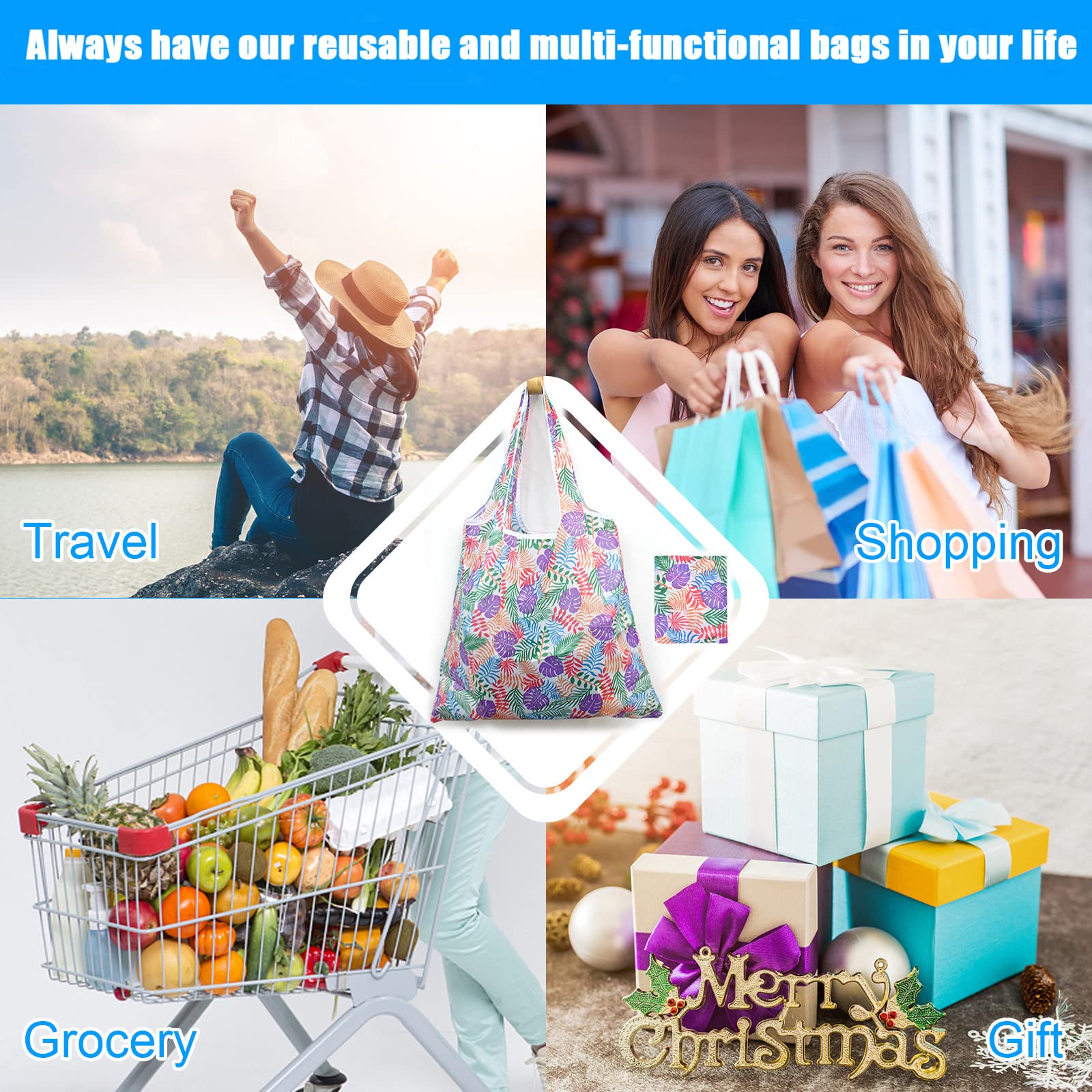 ATAMET Reusable Grocery Bags - 9 Pack Foldable Heavy Duty Shopping Totes - Waterproof Ripstop Fabric for Groceries, Beach, Travel & Gym | Eco-Friendly Envirosax Style Bags