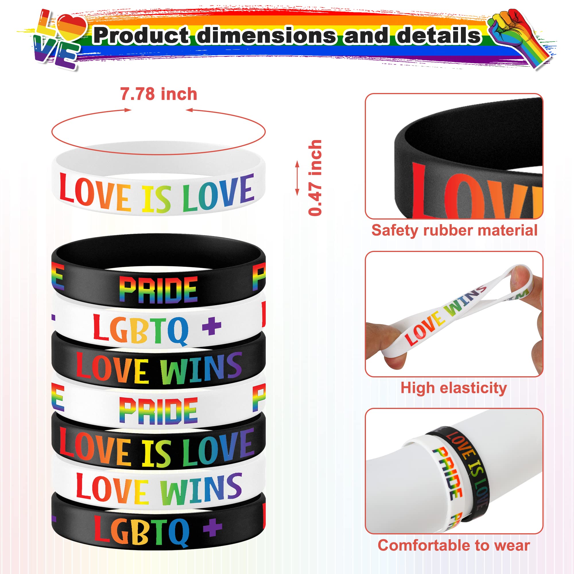 48 PCS Pride Accessories Set - 24 Rainbow Silicone Wristbands & Love Wins Button Pins - LGBTQ+ Pride Decorations for Gay, Lesbian, Bisexual, Transgender - Perfect for Pride Parades, Festivals, Parties and LGBTQ+ Events