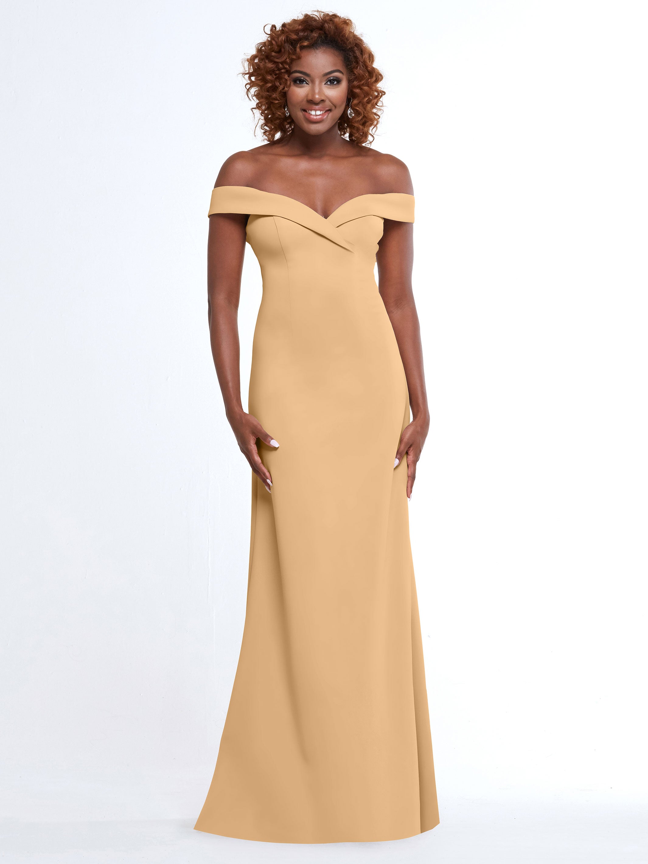 Elegant Off-The-Shoulder Double Knit A-Line Bridesmaid Dress 83050 - Perfect for Weddings, Formal Events & Special Occasions
