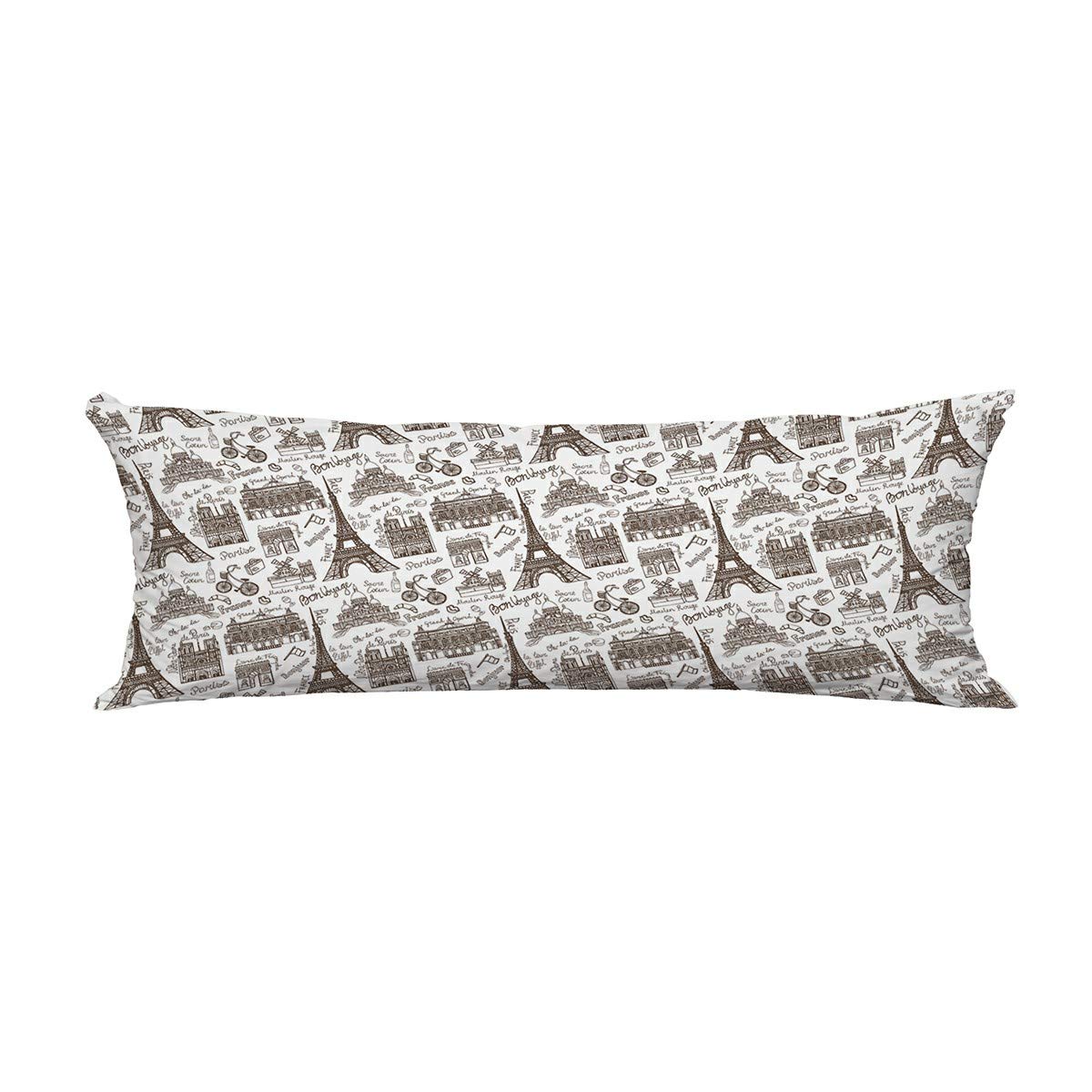 ABPHQTO Paris Landmark Vintage Doodle French Body Pillow Cover 20x60 Inch - Decorative Pillowcase Protector for Sofa, Bed & Home Decor - Perfect for Travel Lovers & Francophiles