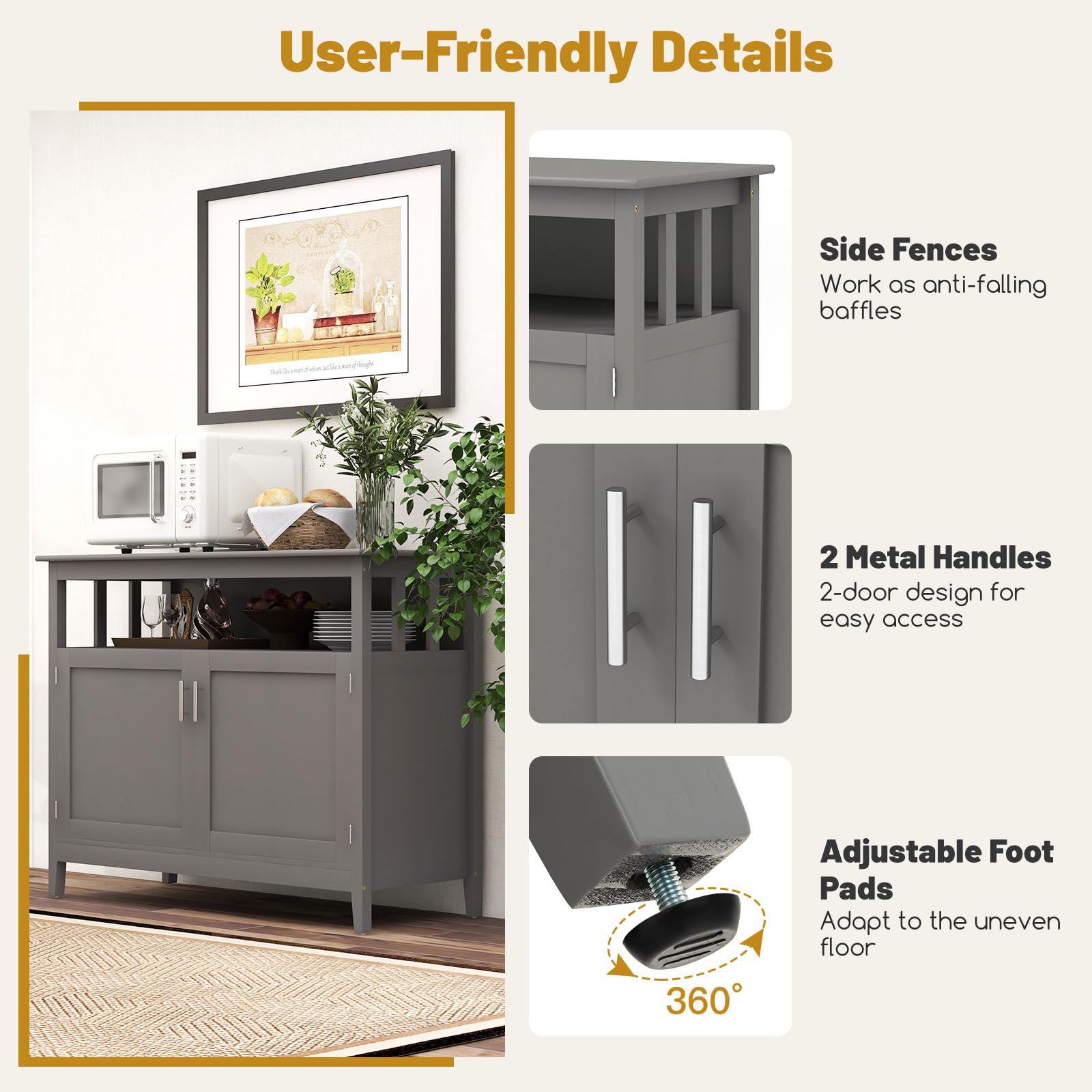 Costzon Wooden Buffet Cabinet with 2 Doors & Adjustable Shelf - Stylish Sideboard, Coffee Bar Cabinet for Kitchen, Living Room & Hallway Storage | Perfect for Dining Room Organization & Home Decor