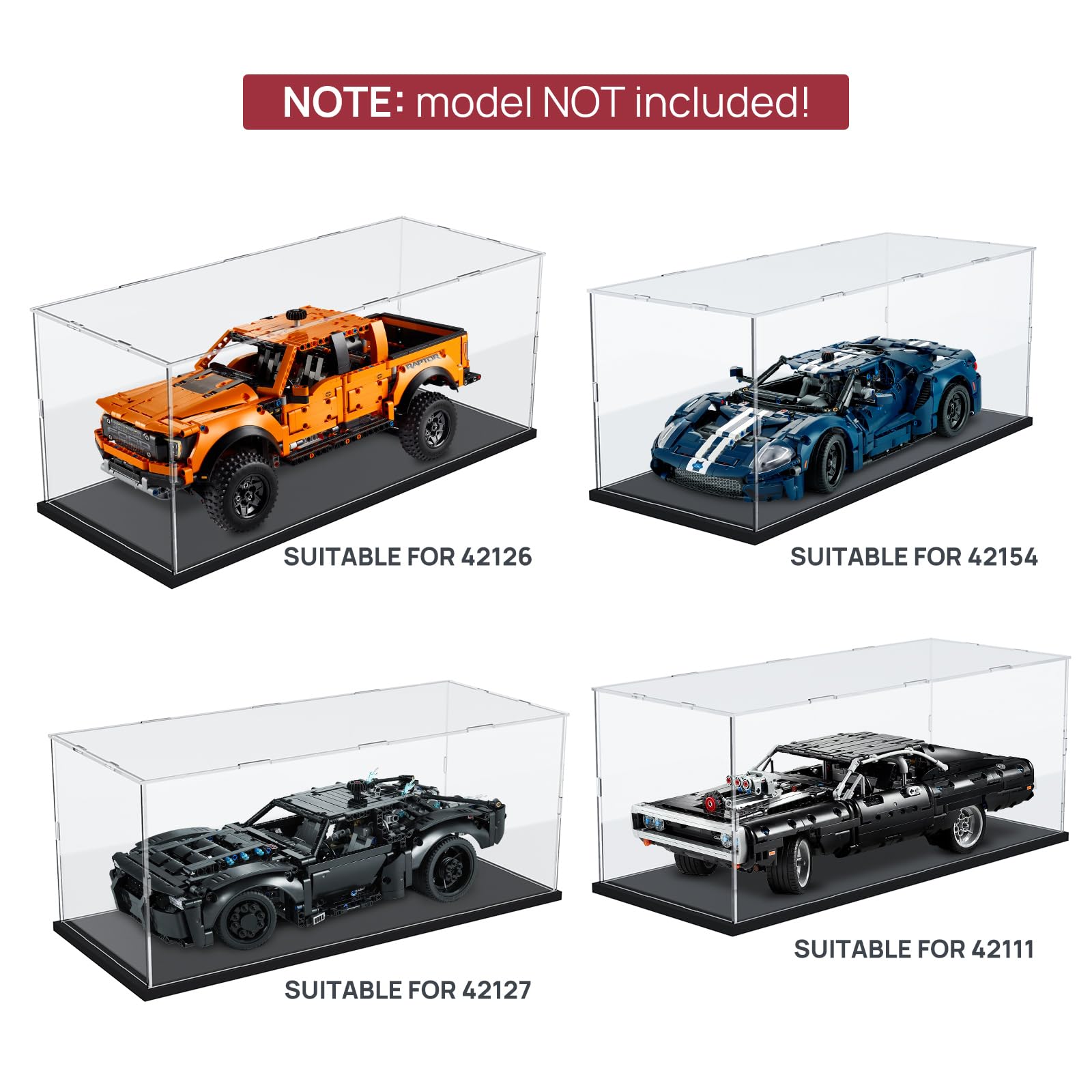 1/12 & 1/18 Scale Acrylic Display Case for Diecast Cars - Lego 42038 42111 Model Car Showcase with Base - Perfect for Collectibles Storage & Truck Display - Home Office Decor & Toy Collection Protection