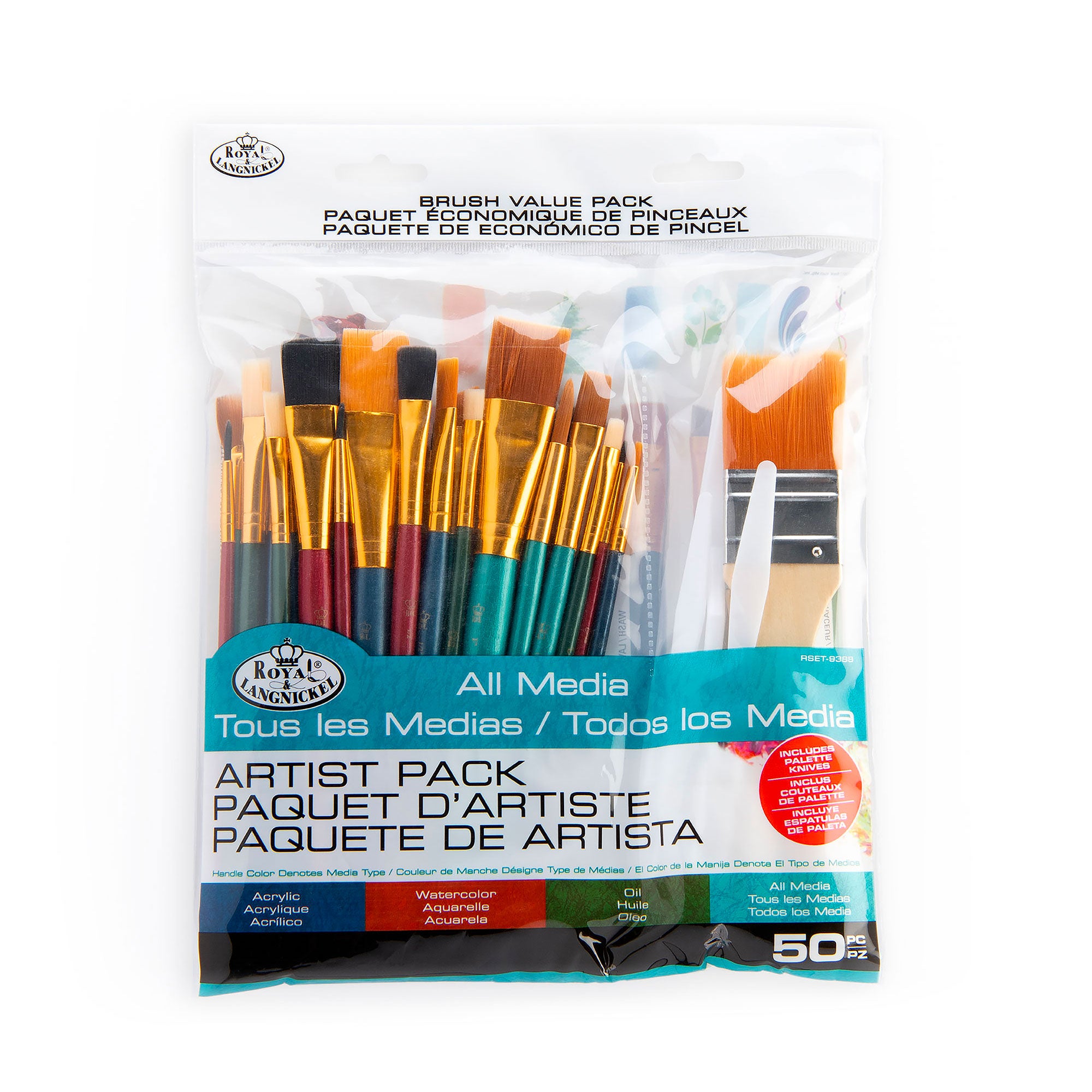 50-Piece All Media Paint Brush Set for Acrylic, Oil, Watercolor - Perfect for Artists, Beginners & Hobbyists - Ideal for Canvas, Paper & Wood Painting