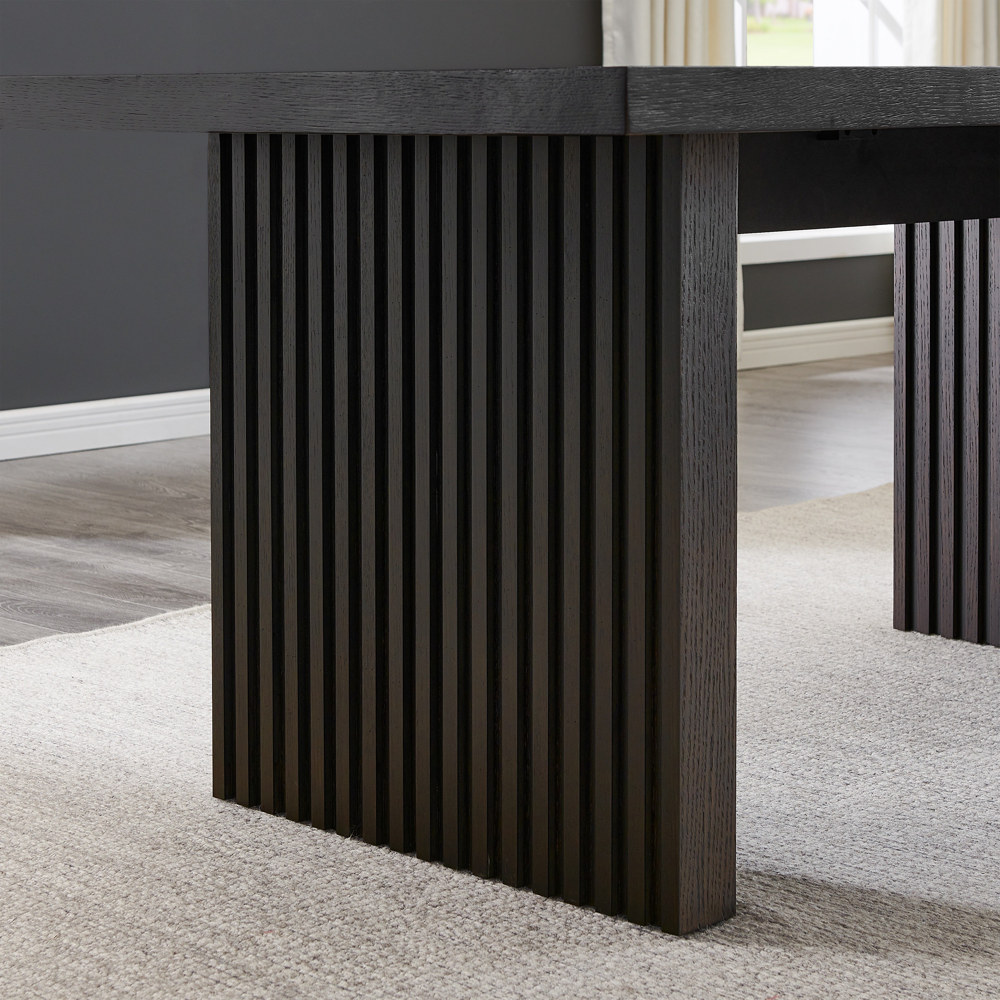 Roundhill Furniture Madison 7-Piece Dining Set - Gray Slat Fluted Dining Table with 6 Modern Upholstered Chairs for Kitchen, Dining Room & Small Space Decor