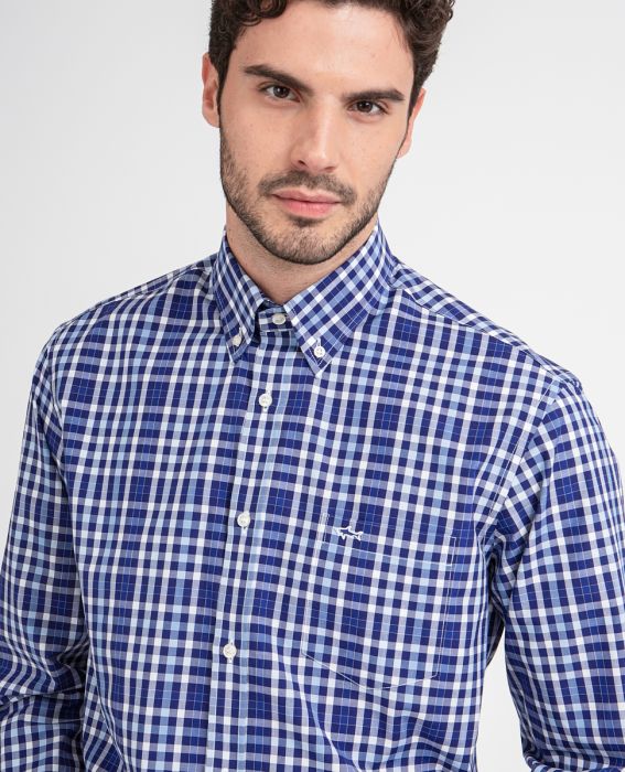 PAUL&SHARK Men's Multi-Color Check Cotton Casual Shirt in Blue/Navy - Perfect for Office, Travel & Outdoor Activities