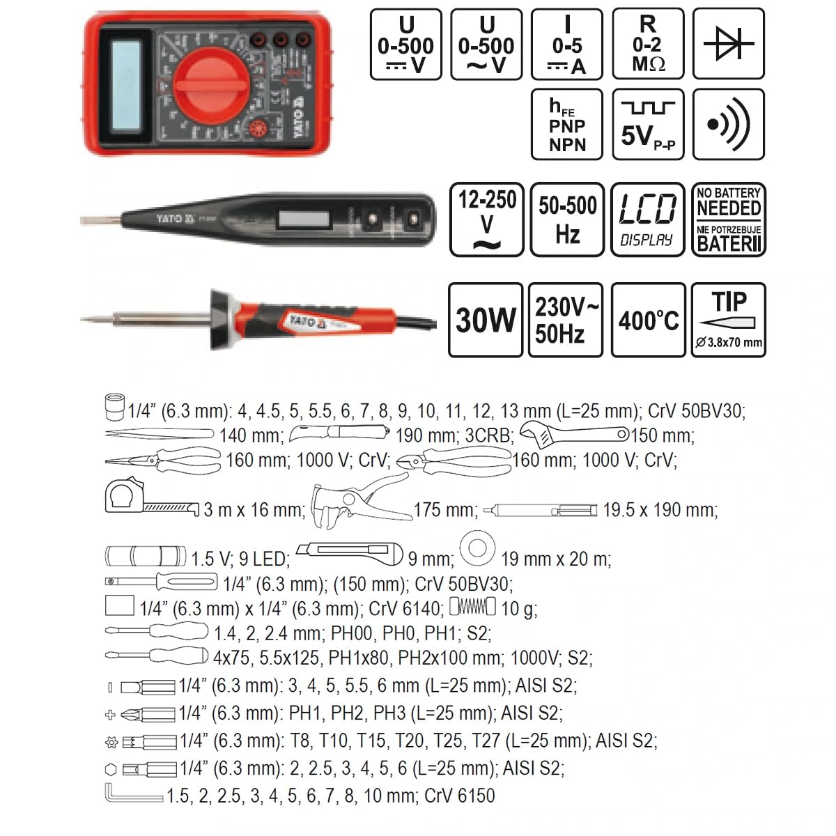 YT-39009 - 68 Piece Professional Electrician Tool Set for Home Repairs & DIY Projects | Complete Electrical Repair Kit with Pliers, Screwdrivers & Wire Cutters | Perfect for Electricians, Handymen & Homeowners