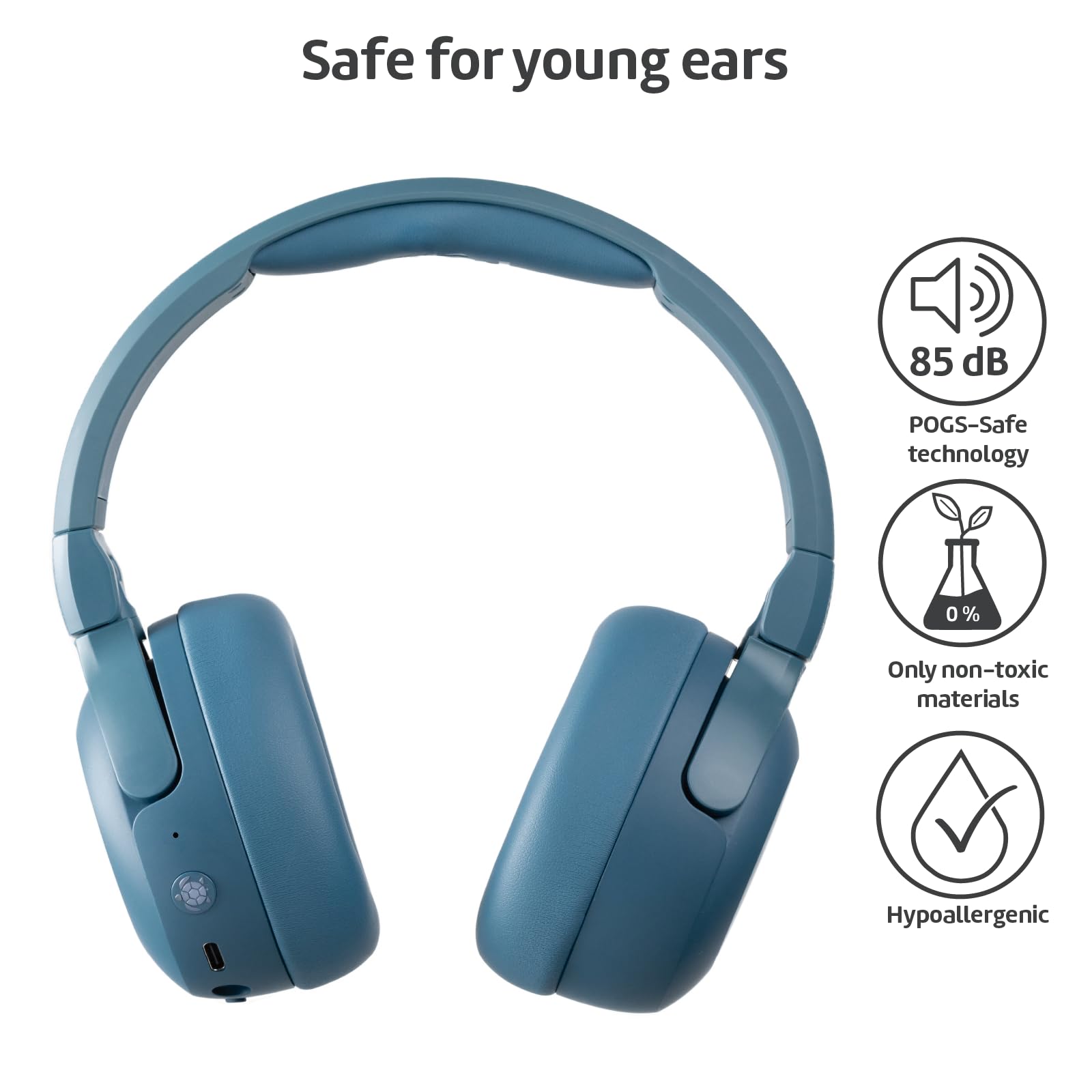 POGS Wireless Over-Ear Noise Cancelling Headphones with 85dB Volume Limit - Adjustable, Durable Design with Built-in Mic & Music Sharing - Turtle Blue | Perfect for Travel, Work & Gaming