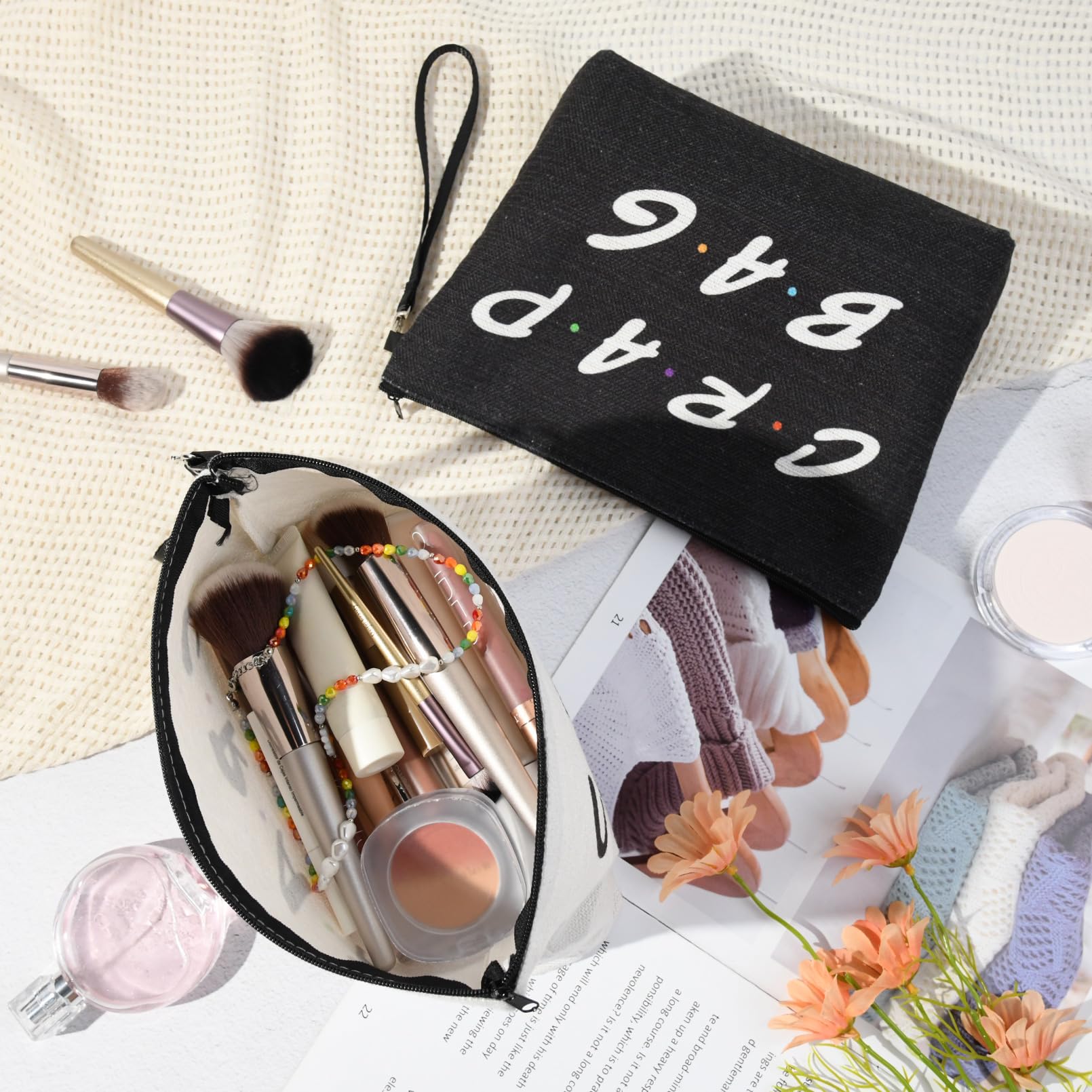 2PCS Best Friend Gifts for Women - Cute Ghost Design Makeup Bag Set for Sister, Big Little Sister, BFF - Perfect for Birthday, Christmas, Graduation - Great for Travel, Daily Use & Gift Giving
