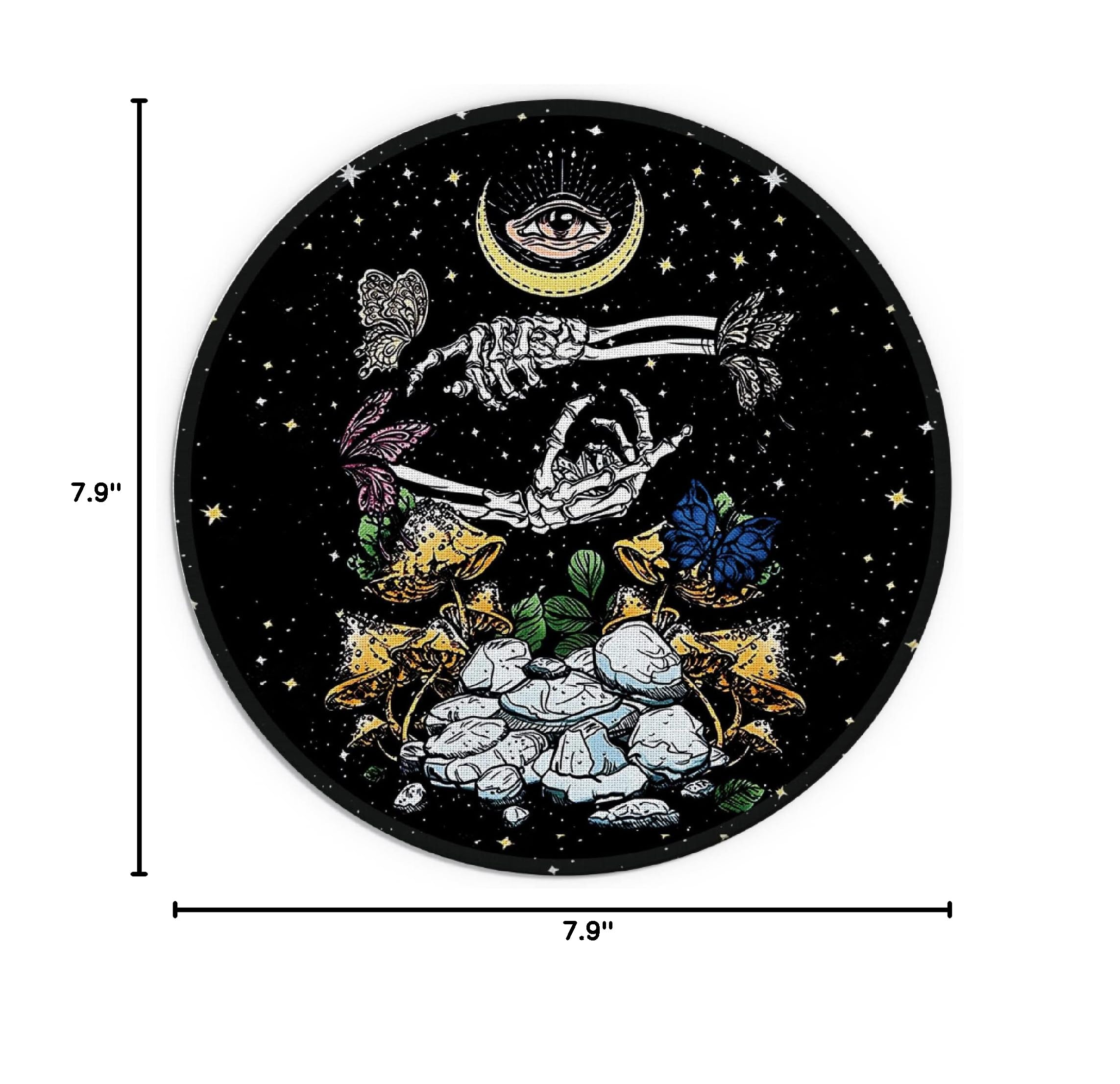 Gothic Skull Mushroom Tarot Moon Waterproof Mouse Pad - 7.9 x 7.9 Inch Non-Slip Rubber Base Round Mousepad for Office, Gaming & Home Desk Decor - Perfect Gift for Tarot Lovers, Daughter, Sister, Mom & Wife - Ideal for Computer Work, Gaming Setup & Witchy Aesthetic Spaces