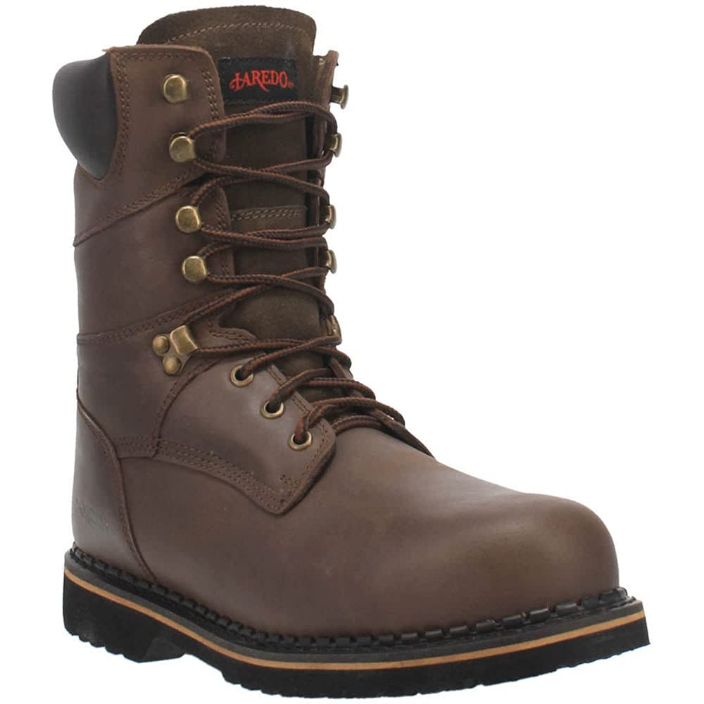 Laredo Men's 8-Inch Steel Toe Work Boots - Electrical Hazard Safety Shoes, Brown Leather for Construction & Outdoor Work | Durable & Comfortable for Job Sites, Hiking & Casual Wear