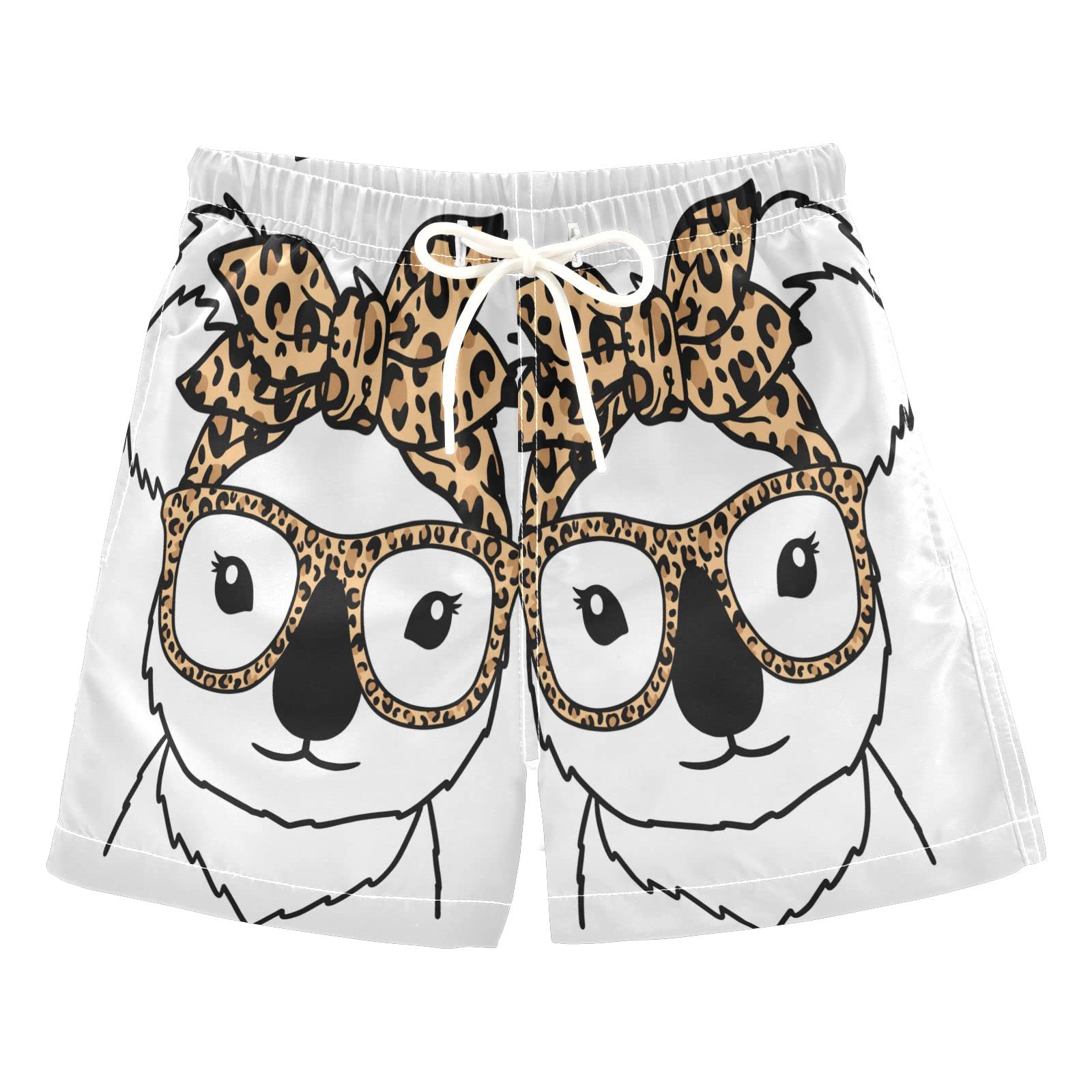 Koala Black Boys Swim Trunks with White Leopard Print - Summer Toddler Beach Board Shorts for Kids - Quick Dry Swimwear 2T - Perfect for Pool, Beach and Water Play