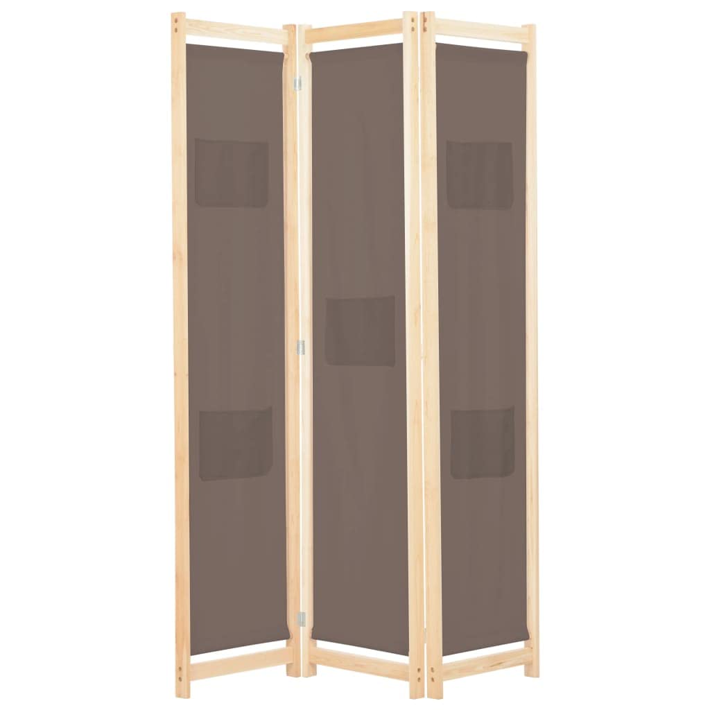 VidaXL 3-Panel Folding Room Divider Screen - Brown Fabric Privacy Partition 47.2