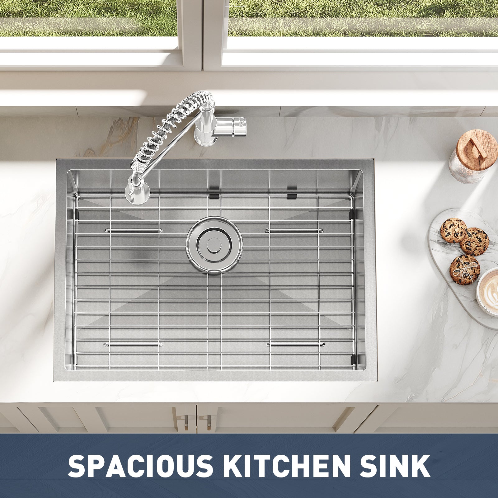 GARVEE 27 Inch Undermount Single Bowl Stainless Steel Kitchen Sink with Accessories - Heavy Duty Commercial Grade Utility Sink Basin for Kitchen, Laundry Room & RV (27x19x10 Inches) - Perfect for Food Prep, Dishwashing & Clothes Washing