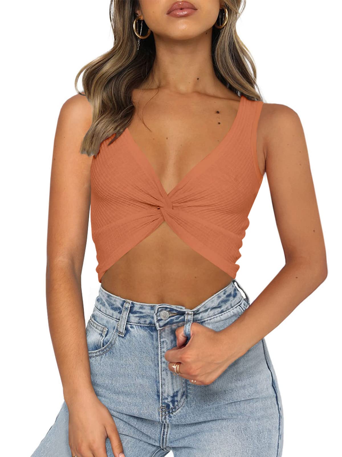 Sexy Women's Summer Crop Top - Deep V Neck Twist Knot Front Cute Shirt for Going Out, Beach, Party & Date Night | Butgood Fashion Tops