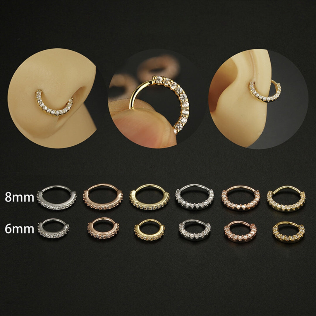 20G 6mm & 8mm CZ Pave Hoop Septum Ring - Stainless Steel Body Jewelry | Perfect for Nose Piercing, Cartilage & Helix - ER8508