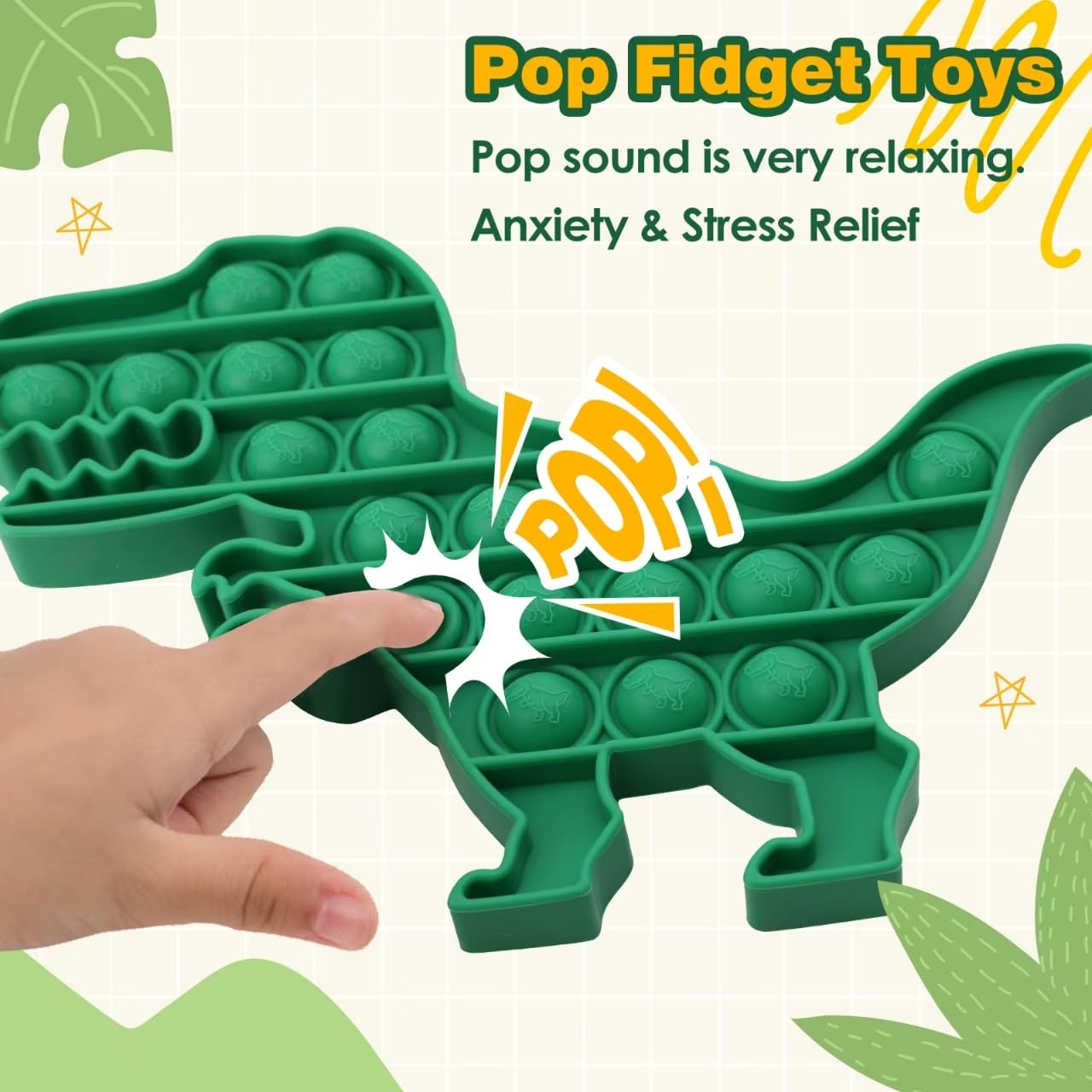 **Sensory Fidget Toys for Kids - Silicone Dinosaur Pop Popper Toy for Stress Relief, Anxiety & Focus - Squeeze Bubble Sensory Toys for Toddlers, Boys & Girls (Green Dinosaur) - Perfect for Classroom, Travel & ADHD Therapy**
