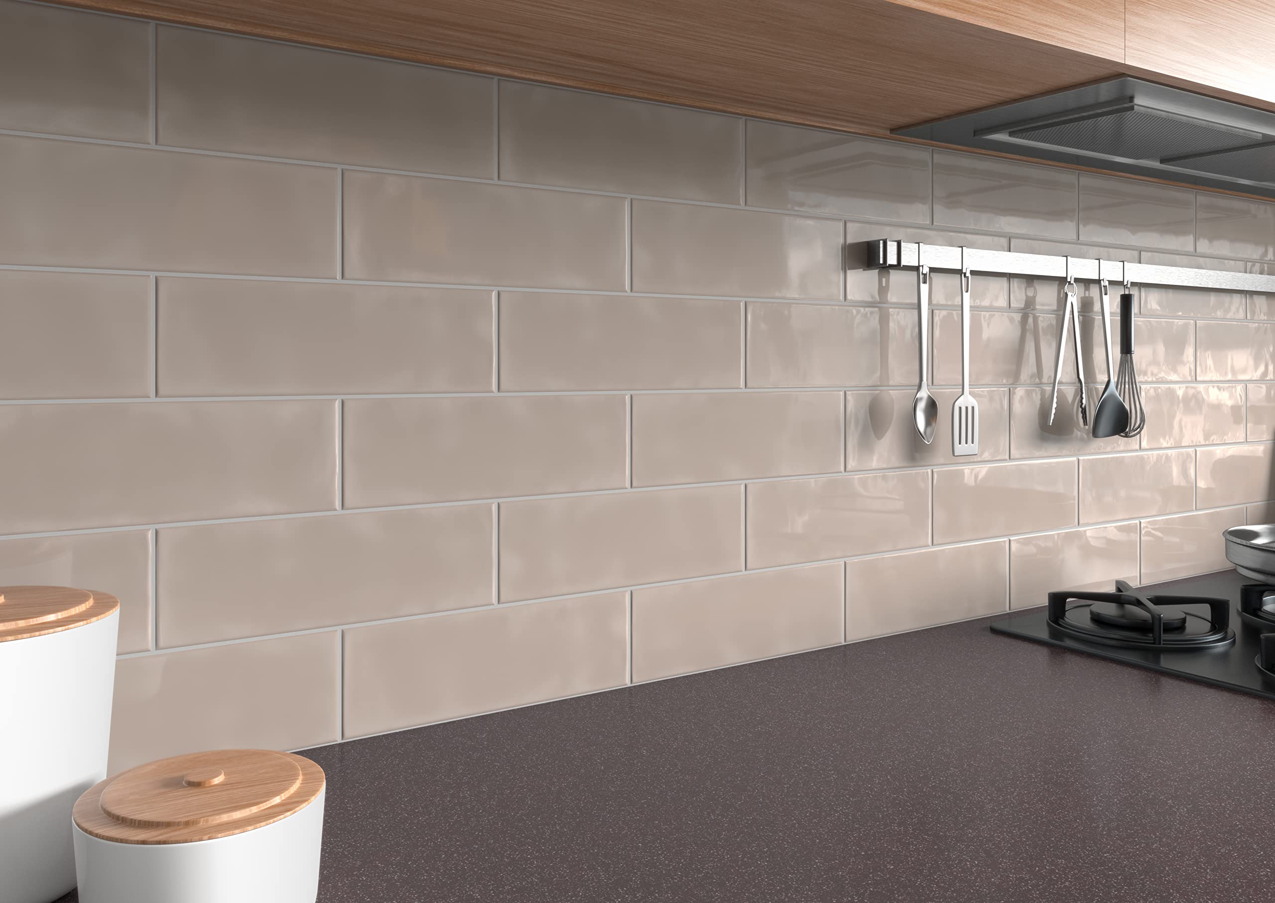 MSI Urbano Warm Concrete 4x12 Inch Glossy Ceramic Subway Tile - Waterproof Bathroom & Kitchen Backsplash, Shower Wall Tile for Modern Home Décor (Perfect for Accent Walls, Laundry Rooms & Commercial Spaces)