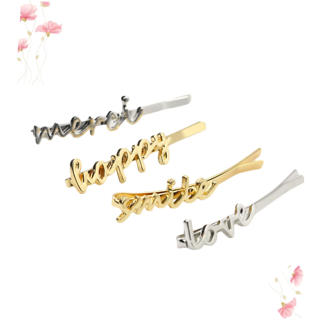 ESBANT 4pcs Alloy Hair Clips for Women & Girls - English Letter Bobby Pins, Simple Hair Accessories for School, Work & Everyday Use - Perfect Hair Ties for Ladies & Students
