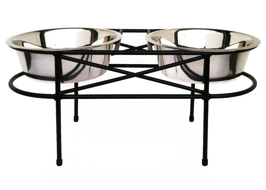 Heavy Duty Wrought Iron Wire Mesh Raised Double Diner for Pets - Large 22