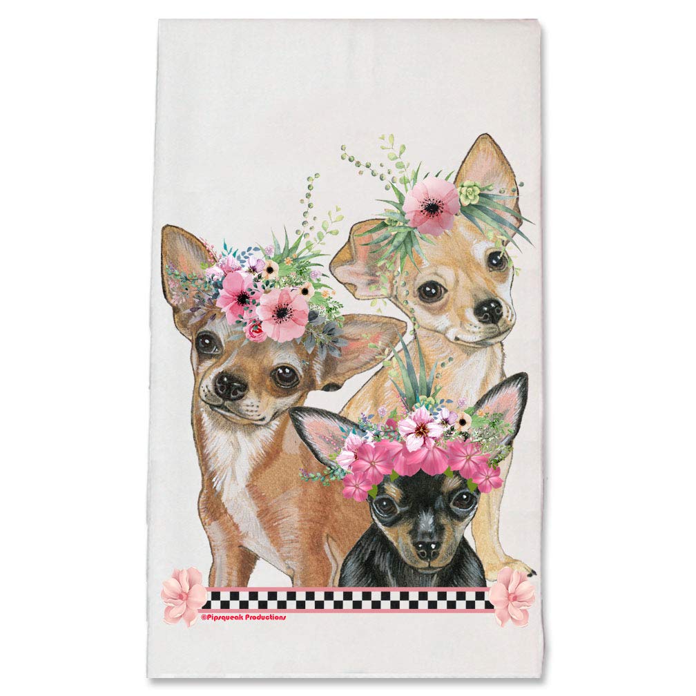 Floral Chihuahua Dog Print Kitchen Dish Towel - Cute Pet Lover Gift for Dog Owners, Perfect for Kitchen Decor, Housewarming & Hostess Gifts