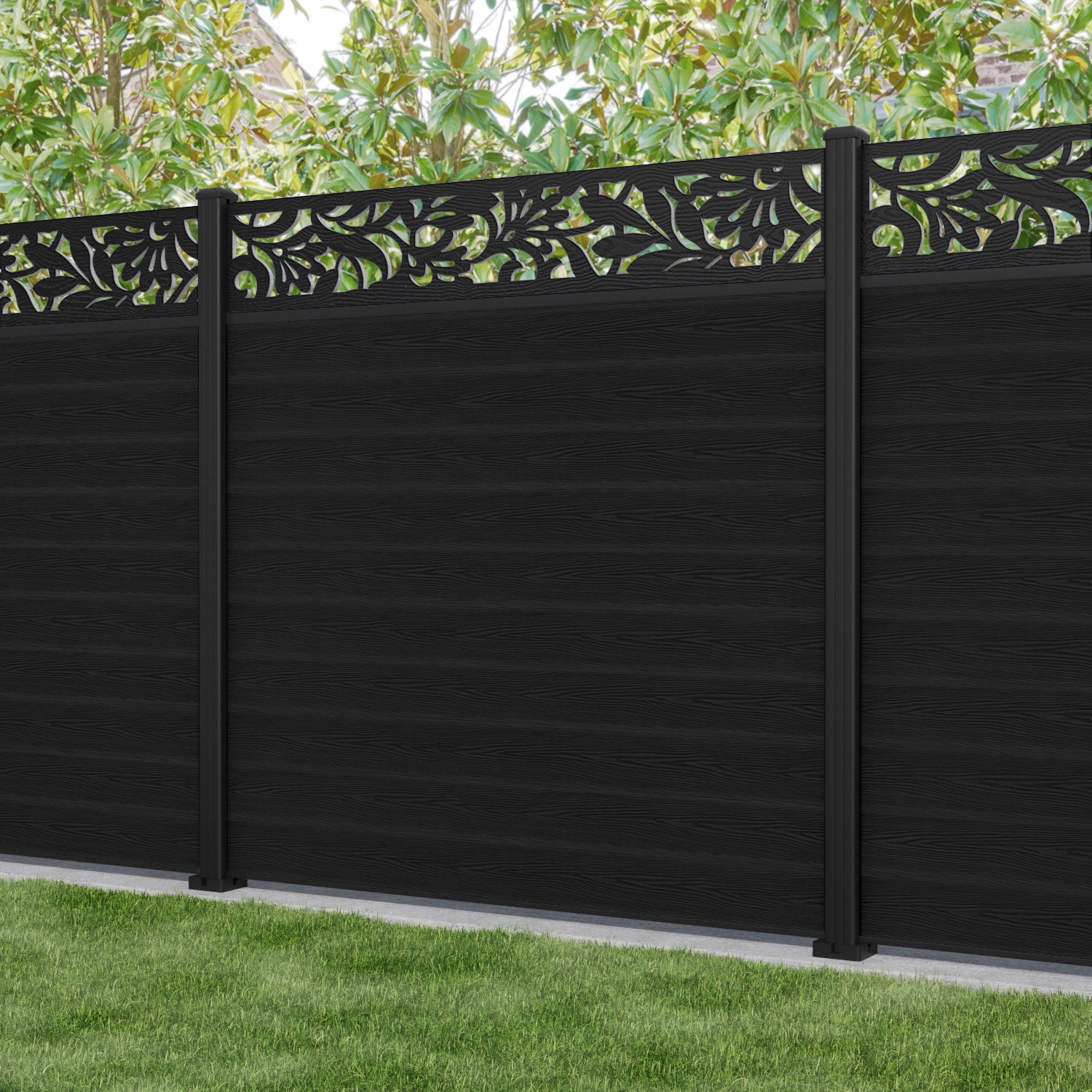 Classic Heritage Black Fence Panel with Aluminum Posts - Durable & Stylish Outdoor Privacy Fence for Backyard, Garden, and Pool Areas