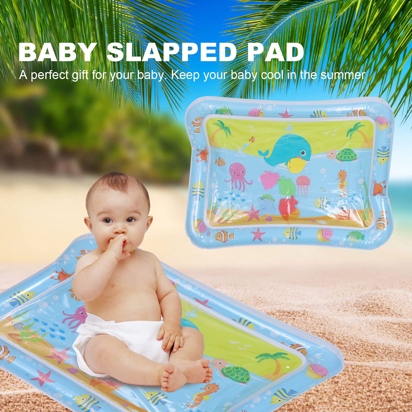 BIUDECO 1pc Water Cushion Tummy Time Water Mat - Baby Play Mat for Infants & Toddlers, Ocean Themed Sensory Activity Mat, Safe Non-Toxic Plastic for Floor Play, Learning & Development (Blue) - Perfect for Tummy Time, Sensory Play & Early Childhood Development