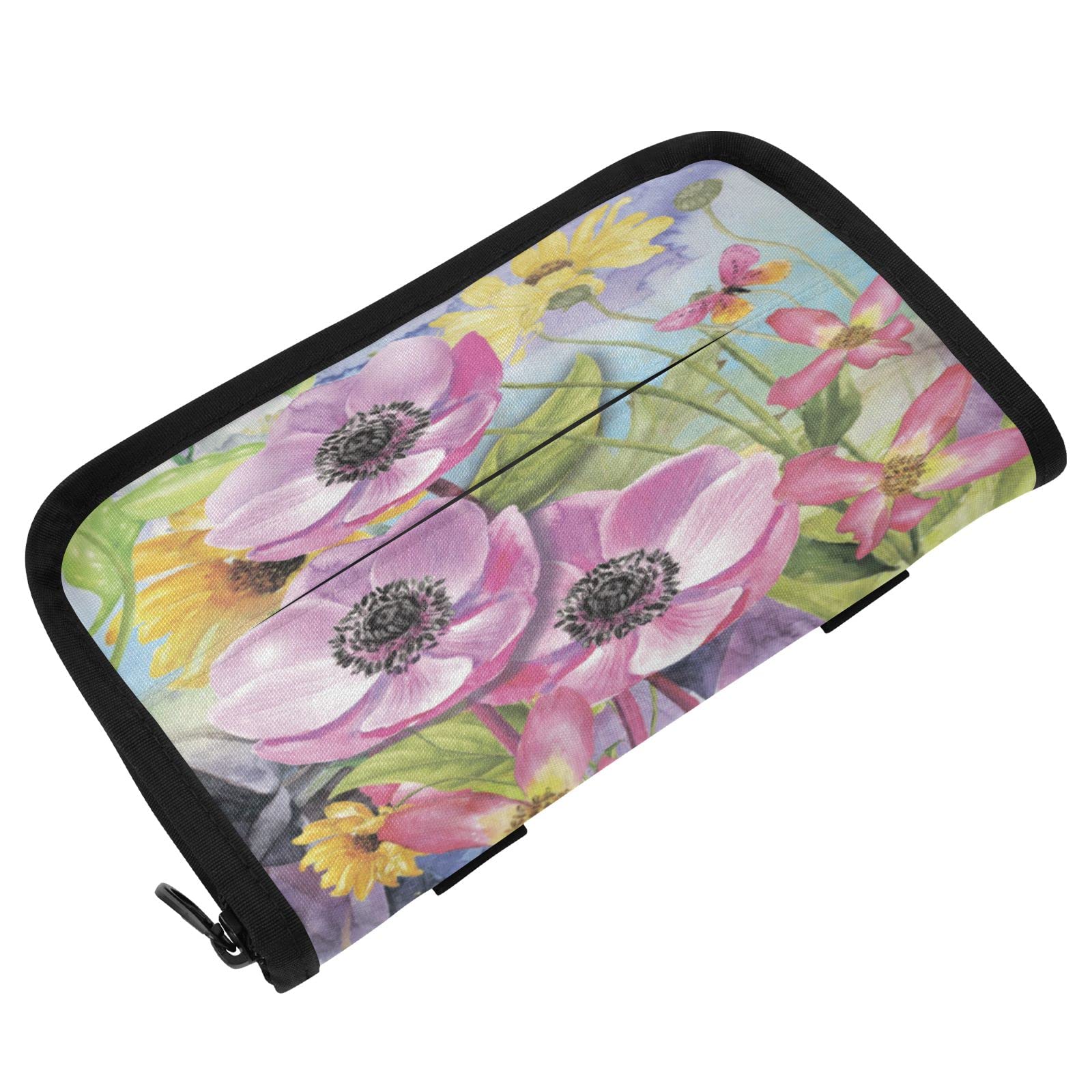 Sinestour Car Tissue Box Holder with Zipper - Flower Design Visor Napkin Organizer for Auto, SUV, Truck | Perfect for Backseat Storage & Road Trips