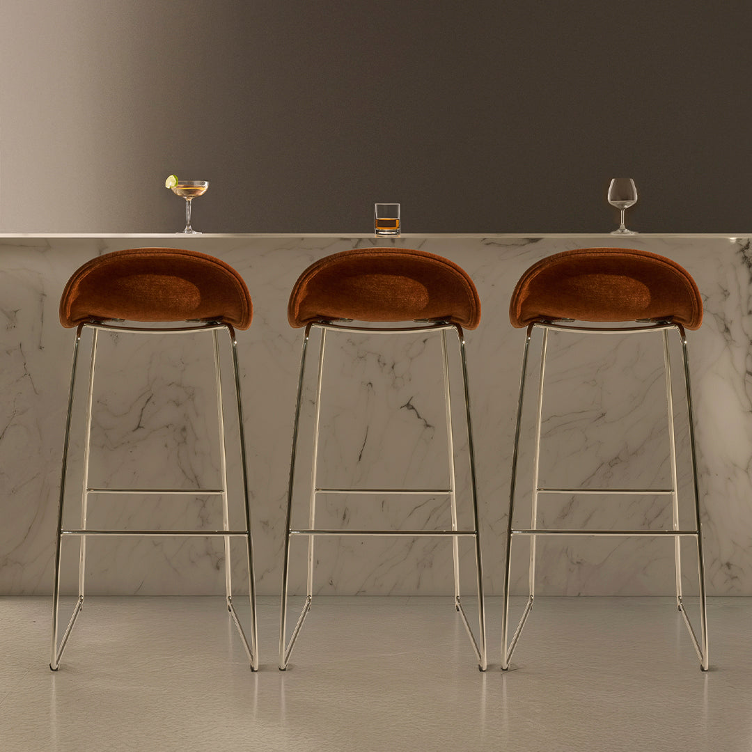 Gubi 3D Bar Stool - Fully Upholstered Modern Bar Chair with Sledge Base - Perfect for Kitchen Islands, Home Bars & Contemporary Dining Areas